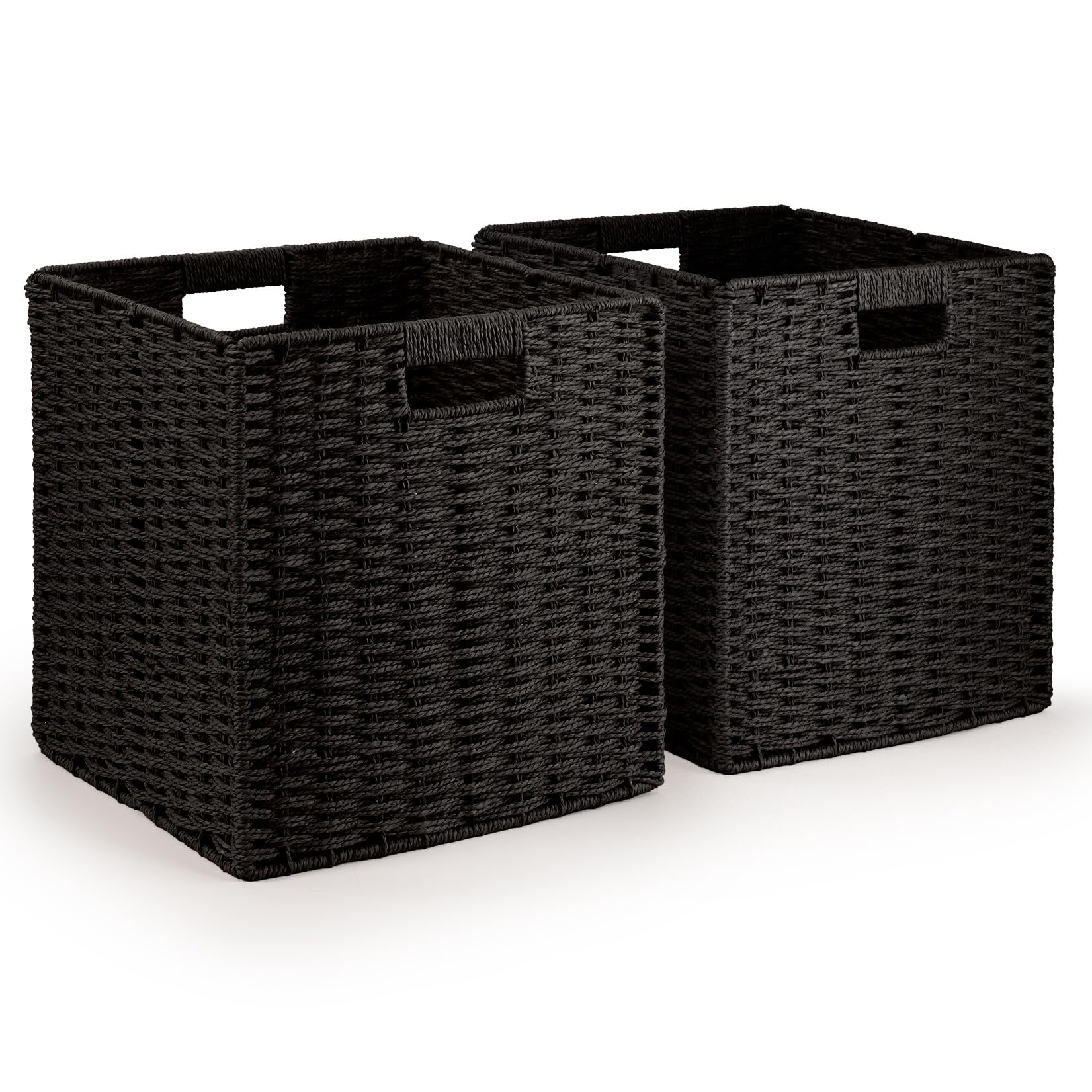 Woodluv Set of 2 Storage Cube Baskets, Wardrobe Organiser Toy Storage Baskets for Shelves, Black, 30 x 28 x 30 cm