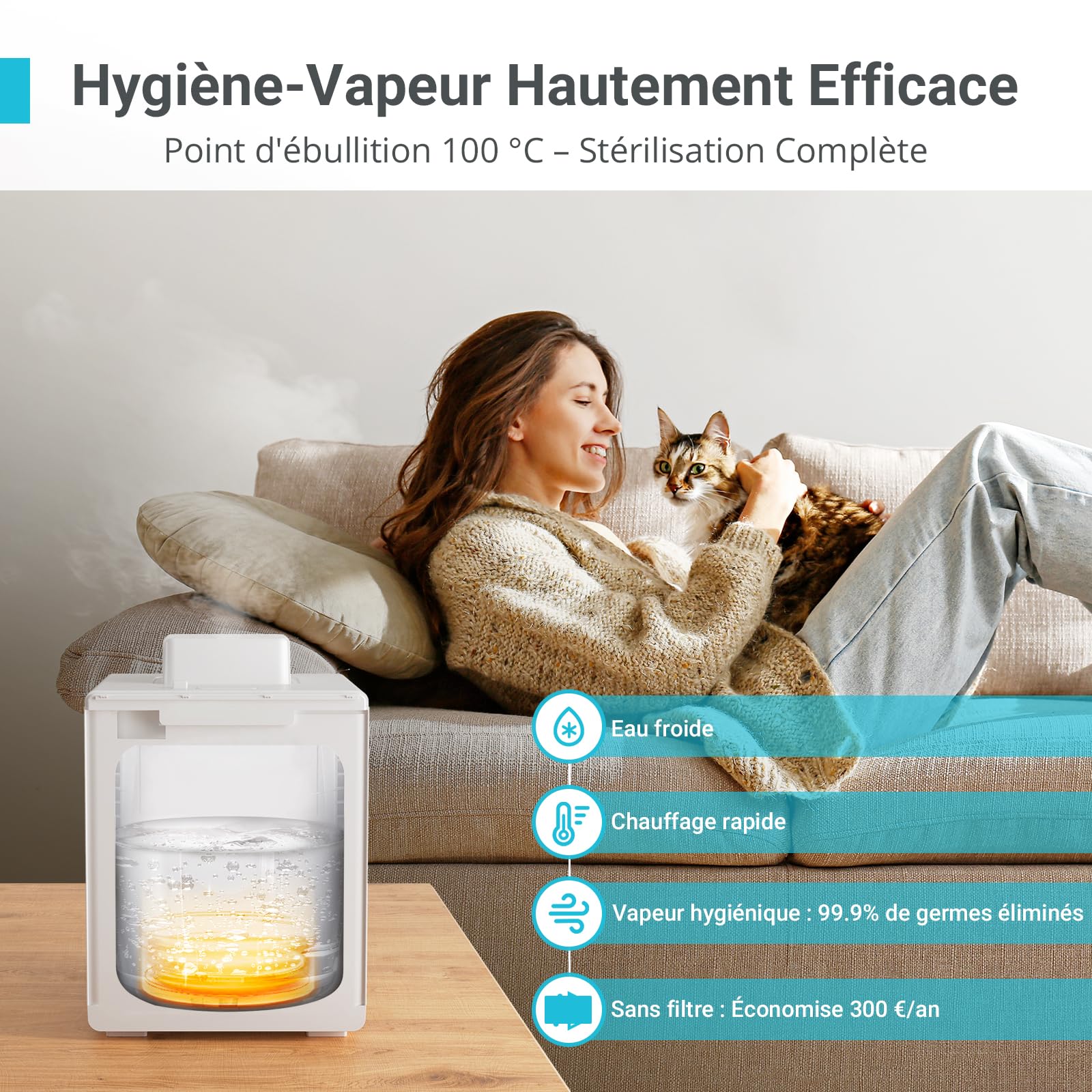 Livatro Humidificateur d’Air Chambre Top-Fill, 3L Humidificateur à Brouillard Chaud en Acier Inoxydable, Réduit 99,97% des Bactéries, avec Plusieurs Modes d’Humidité, Timer, pour la Maison, le Bureau