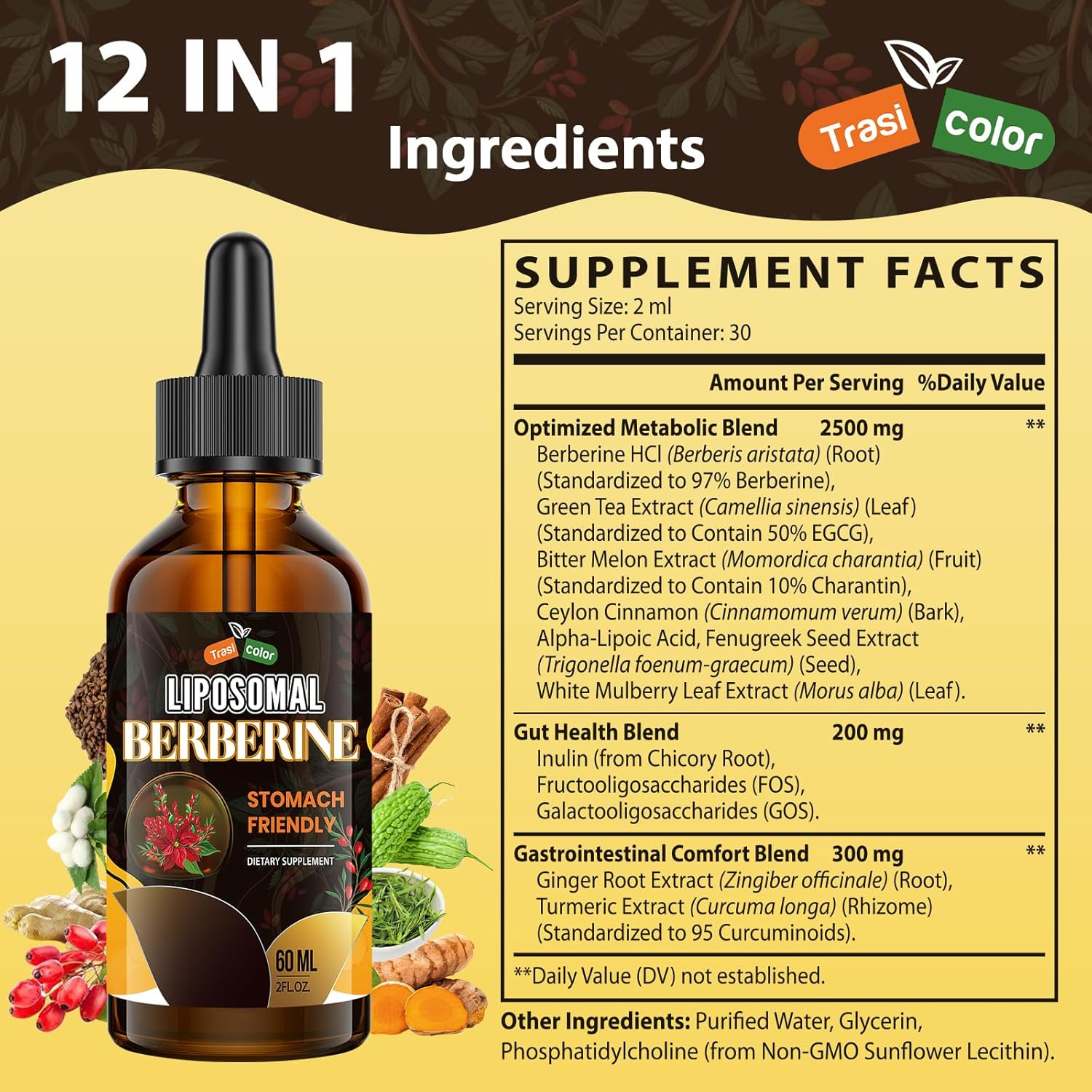 Berberine Supplement Liquid Drops - High Bioavailability Liposomal Berberine Supplements, Berberine HCL Complex with Ceylon Cinnamon Plus Turmeric, Suitable for Women,Men-60ml - Image 6