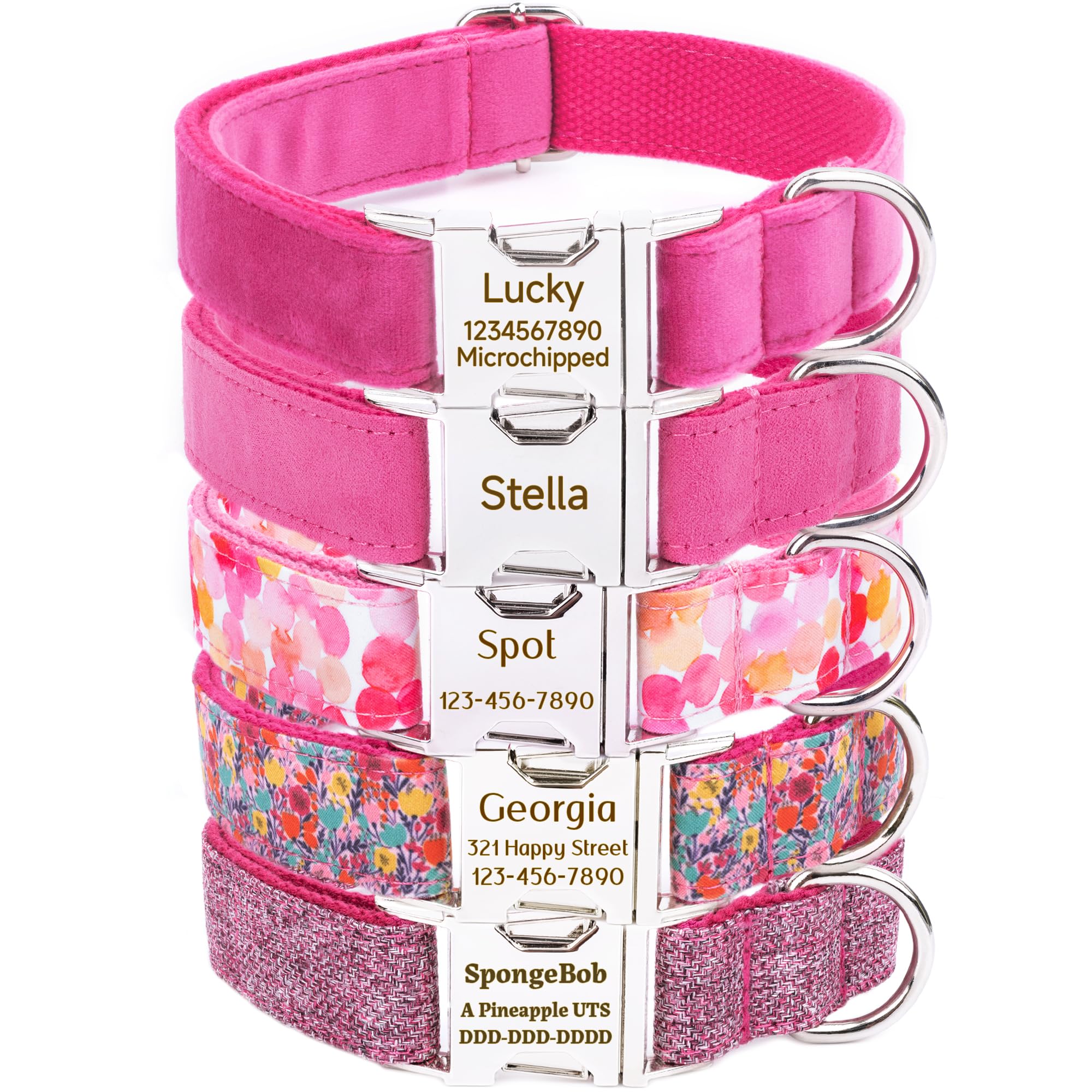 WUPUDUPU Personalized Custom Dog Collar with Pet Name/Phone Number/Address Engraved on Metal Buckle, Multiple Colors, Optional Matching Leash and