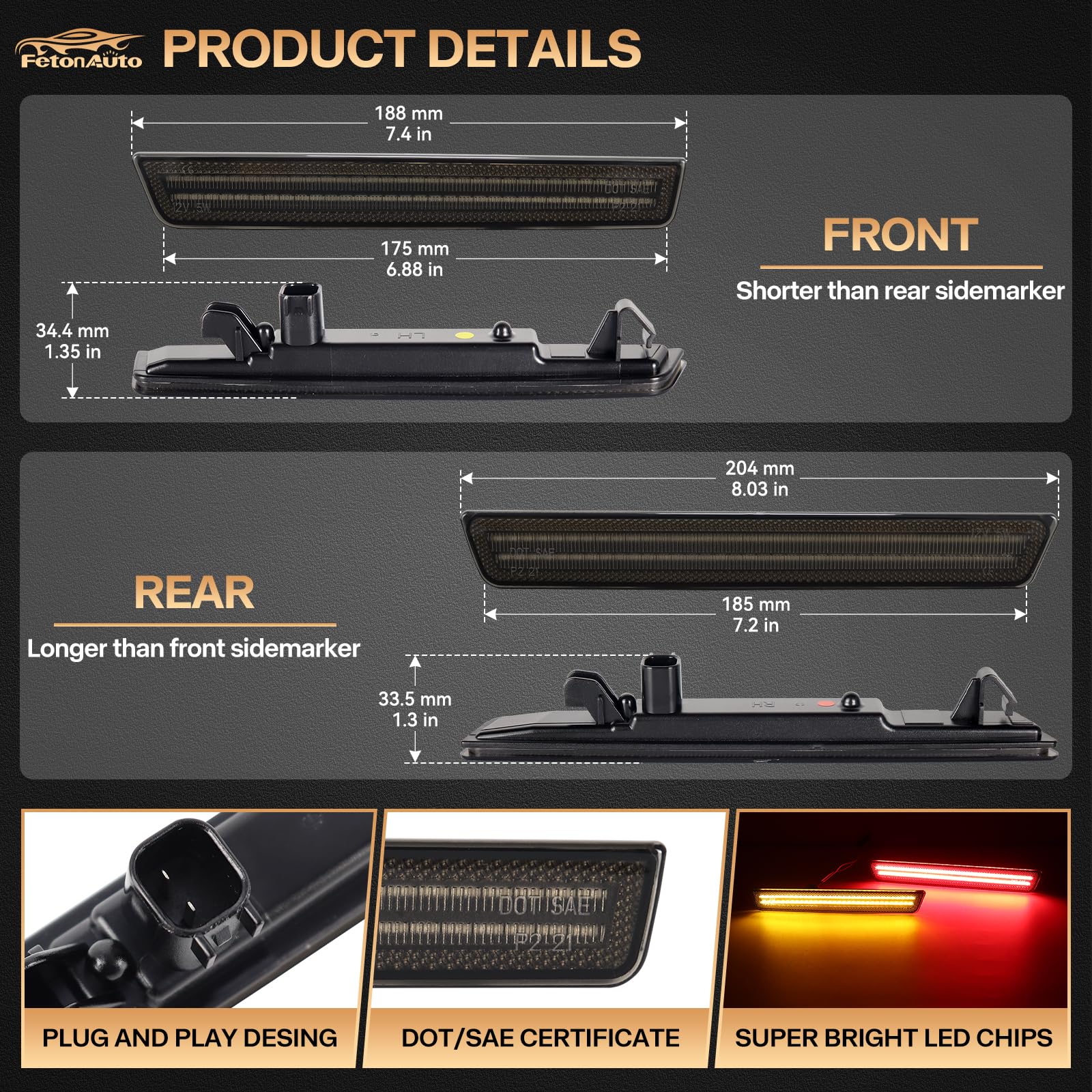 た*ま様 CHALLENGER LEDライト FetonAuto Luzes marcadoras de LED vermelho âmbar dinâmico