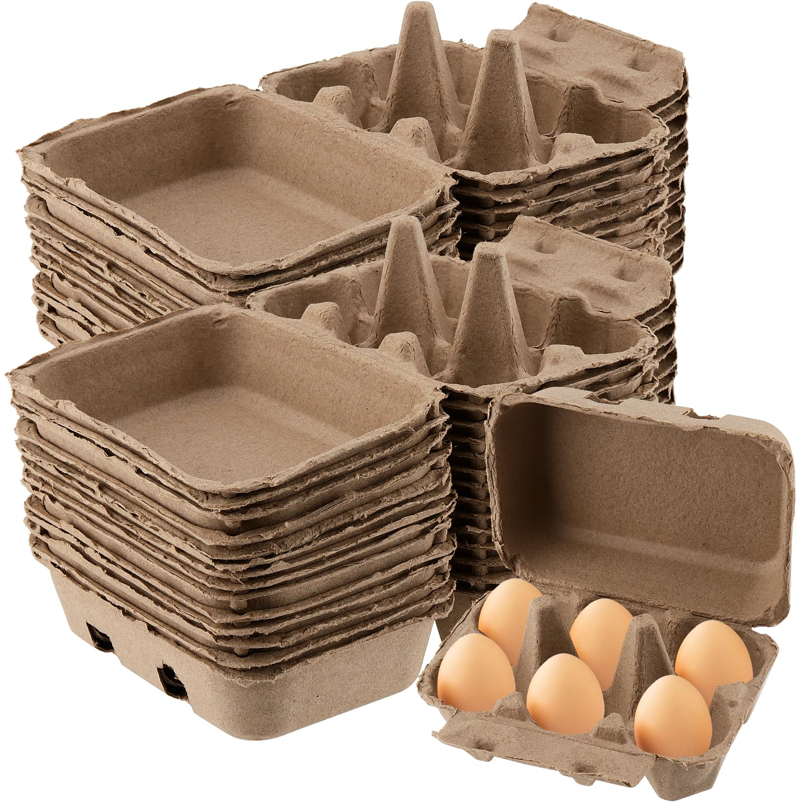Lexinin Brown 40 Pcs Egg Boxes Cardboard For 6 Eggs, 6 Count Cardboard Egg Cartons Tray Holder For Farm Chicken
