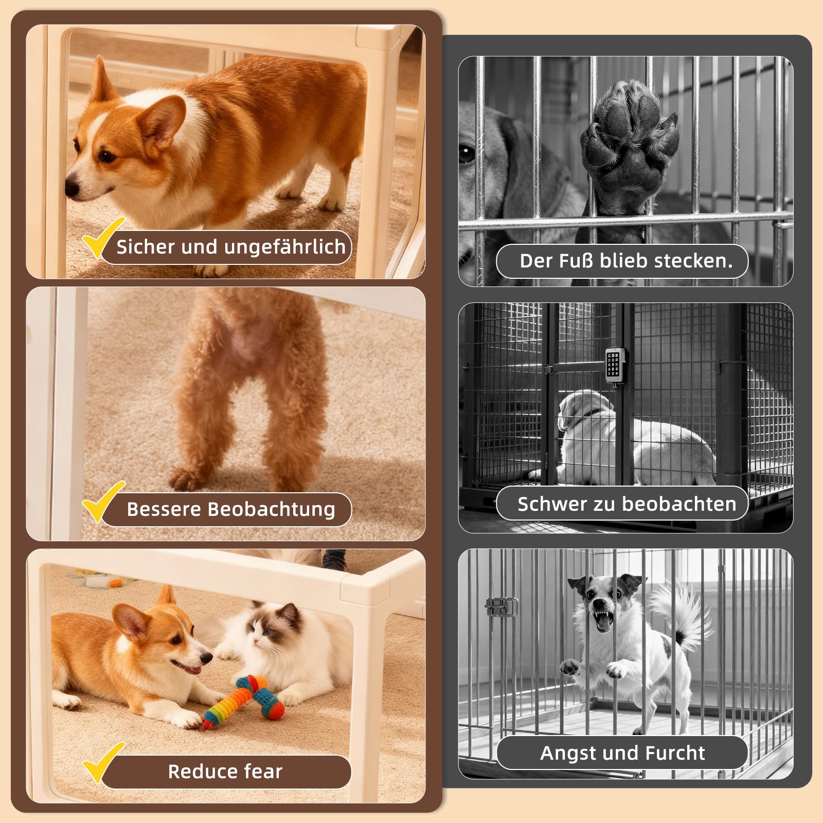 Beccuccioli in acrilico per animali domestici, 10 pannelli da 60 cm, per cani di piccola e media taglia, per interni ed esterni (150 x 100 x 60 cm)