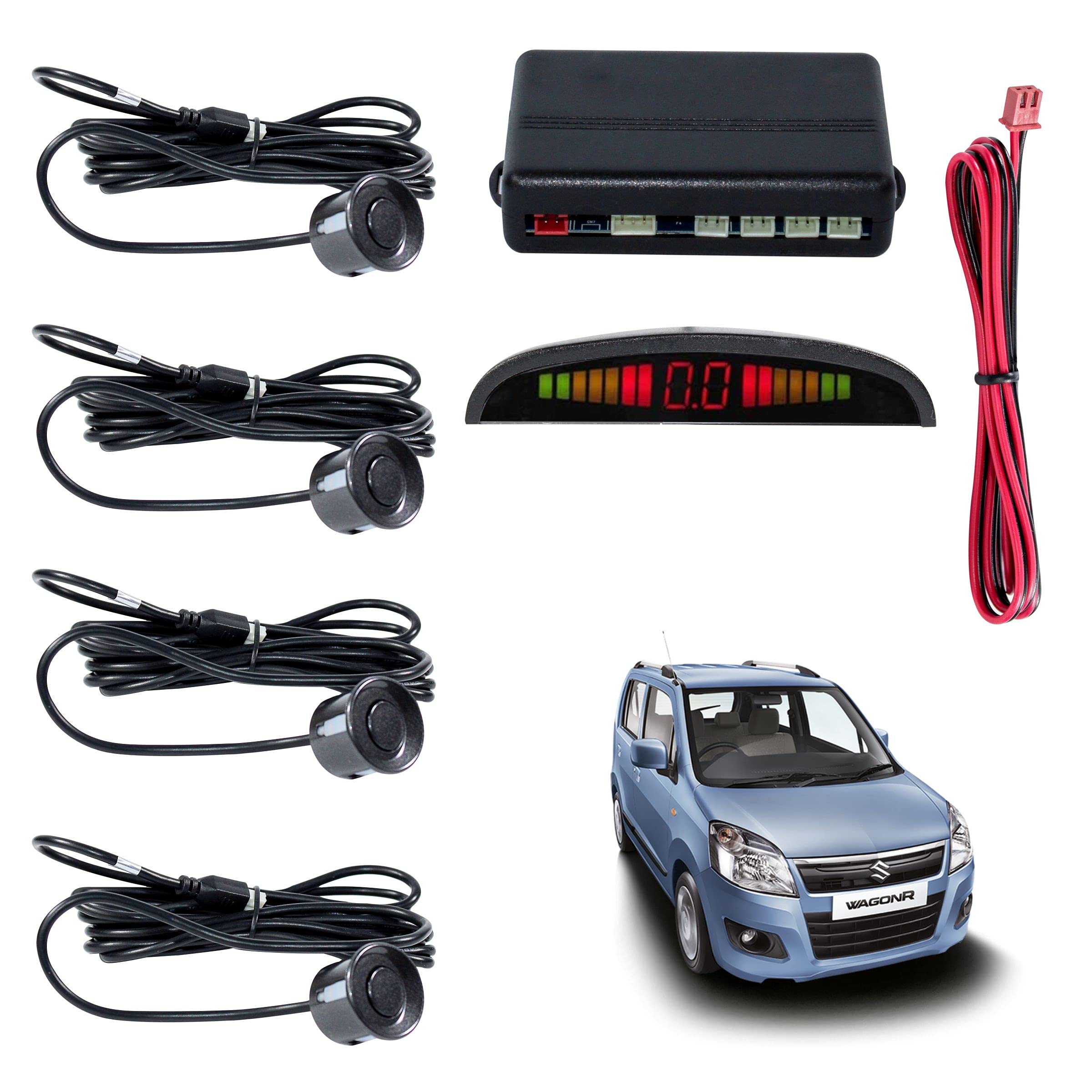 Car Reverse Parking Sensor with LED Display 4 Sensor Reverse Parking Auto Radar Detectors For Maruti Suzuki Wagon R EV (Black)-picture-15