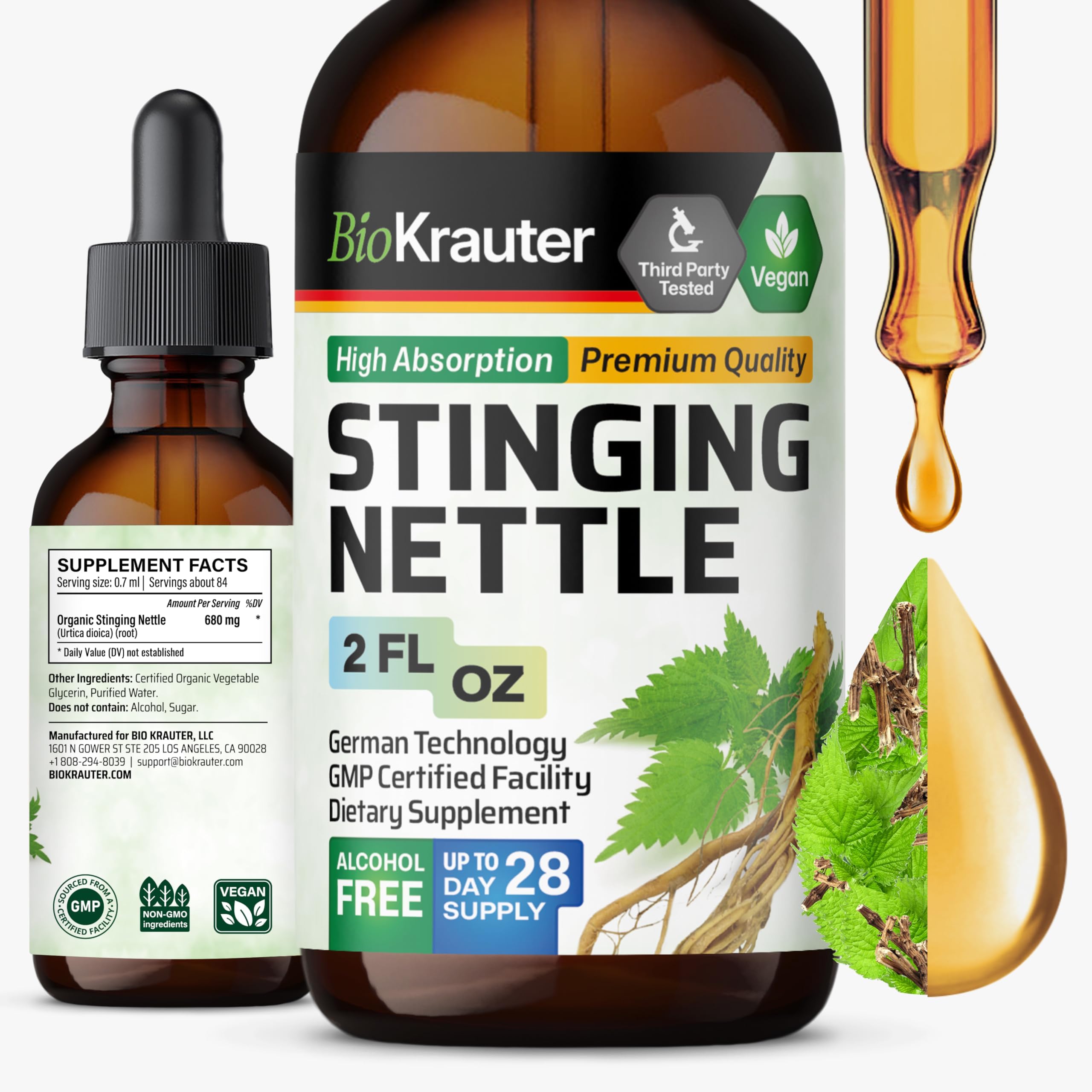 MAUWE HERBS Stinging Nettle Root Extract Tincture - Organic Nettle Root Liquid Supplement - Urtica Dioica Herb Drops - 2 fl. Oz.