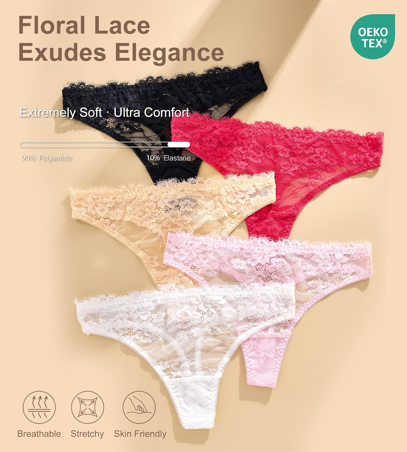 SHARICCA Lace Thongs For Women Sexy Panties seamless Low Waist Underwear Pack - Image 5