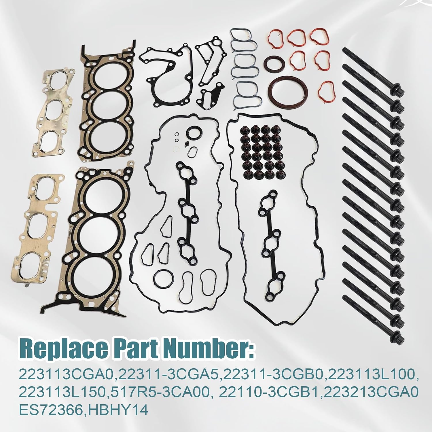 GXARTS Engine Head Gasket Set with Bolts 223113CGA0 ES72366 Compatible with Kia Sorento Sedona Compatible with Hyundai Santa Fe 3.3L V6 2013 2014 2015 2016 2017 2018 2019 2020
