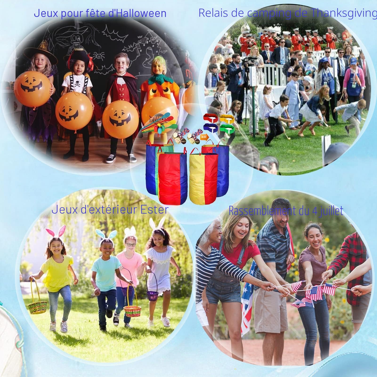 Lot de 4 sacs de course pour pommes de terre 86.4 x 43.2 cm avec prix de jeu (12 pièces) pour enfants et adultes, un jeu parfait en plein air pour les fêtes d'anniversaire, réunions de famille