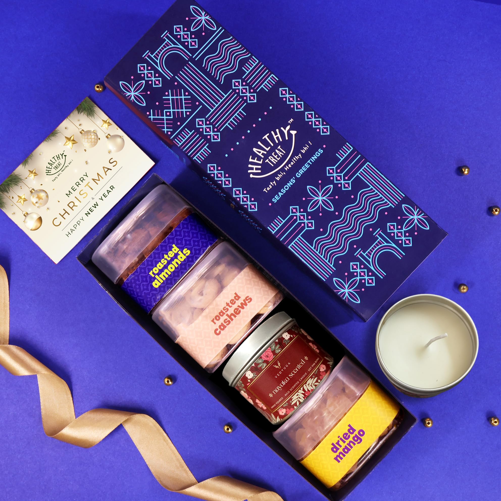 Healthy Treat Nutty Affair Premium Dry Fruit New Year and Christmas Gift Box Hamper | Pack of 4 Premium Roasted Dry Fruits and succulent Berries | Gifts for Family and Friends-image-5