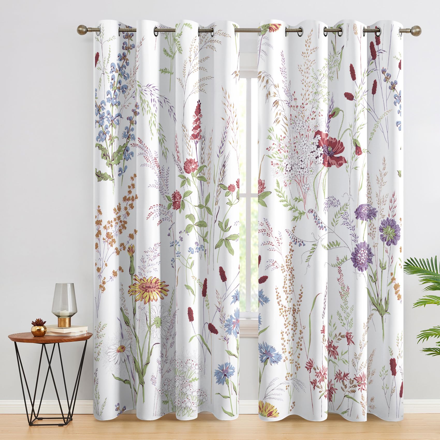 Rideau Occultant Fleurs, Rideaux Motif Botanique, Rideau Thermique à Oeillets, Rideau Fenetre Imprimé pour Salon Chambre, Lot de 2 Rideaux et Draperies Intérieurs, 140x240 cm
