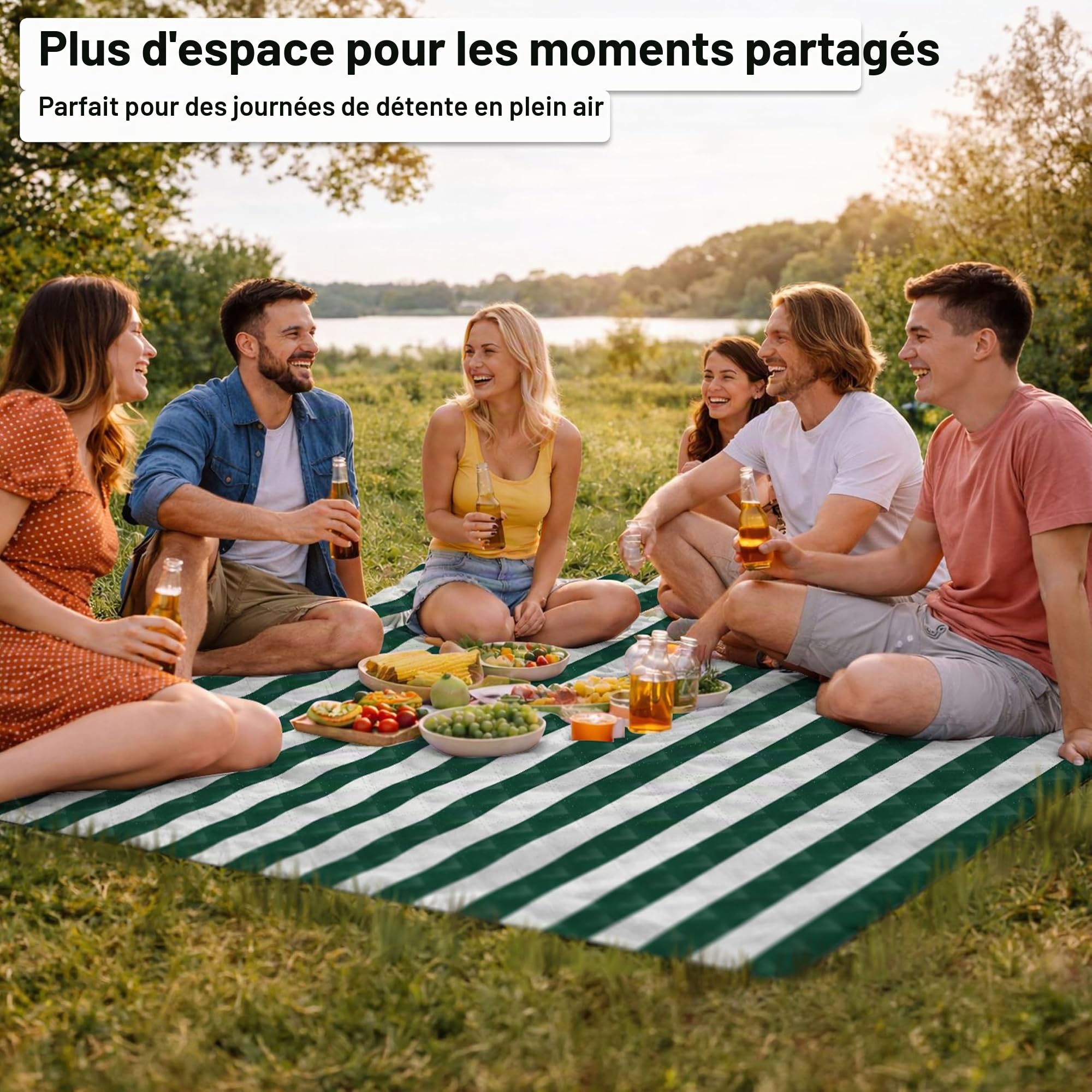 HOEL Couverture Pique Nique 200x200 cm - Serviette de Plage XXL - Grande Tapis Picnic Imperméable Pliable