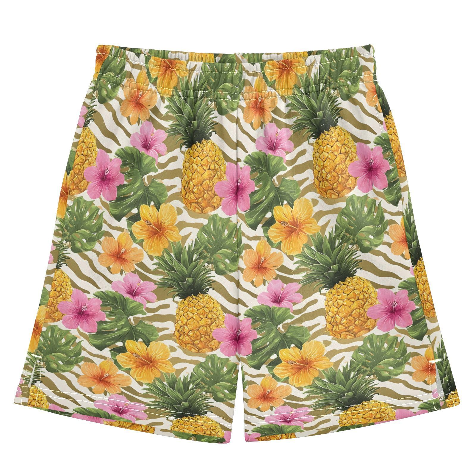 panksolu Pineapple Tropical Flower Boys' Shorts Summer Cotton Adjust Pocket Boys Shorts Size 8 Years Multicolor