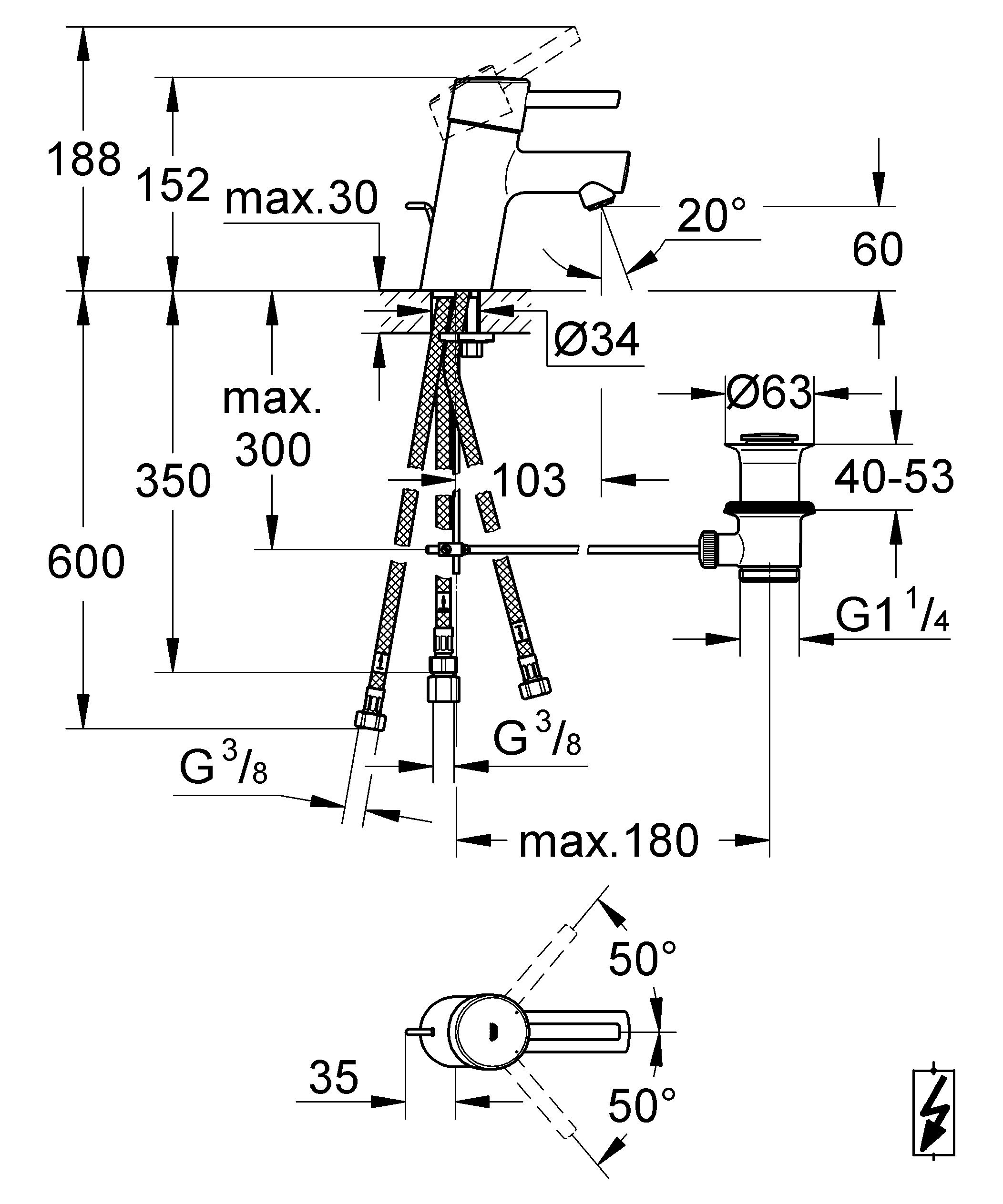 Grohe Euro Ceramic - Wastafel 60 Cm Inclusief Eurosmart Cosmopolitan Wastafelkraan Met Afvoergarnituur Alpine Wit Chroom 39642000