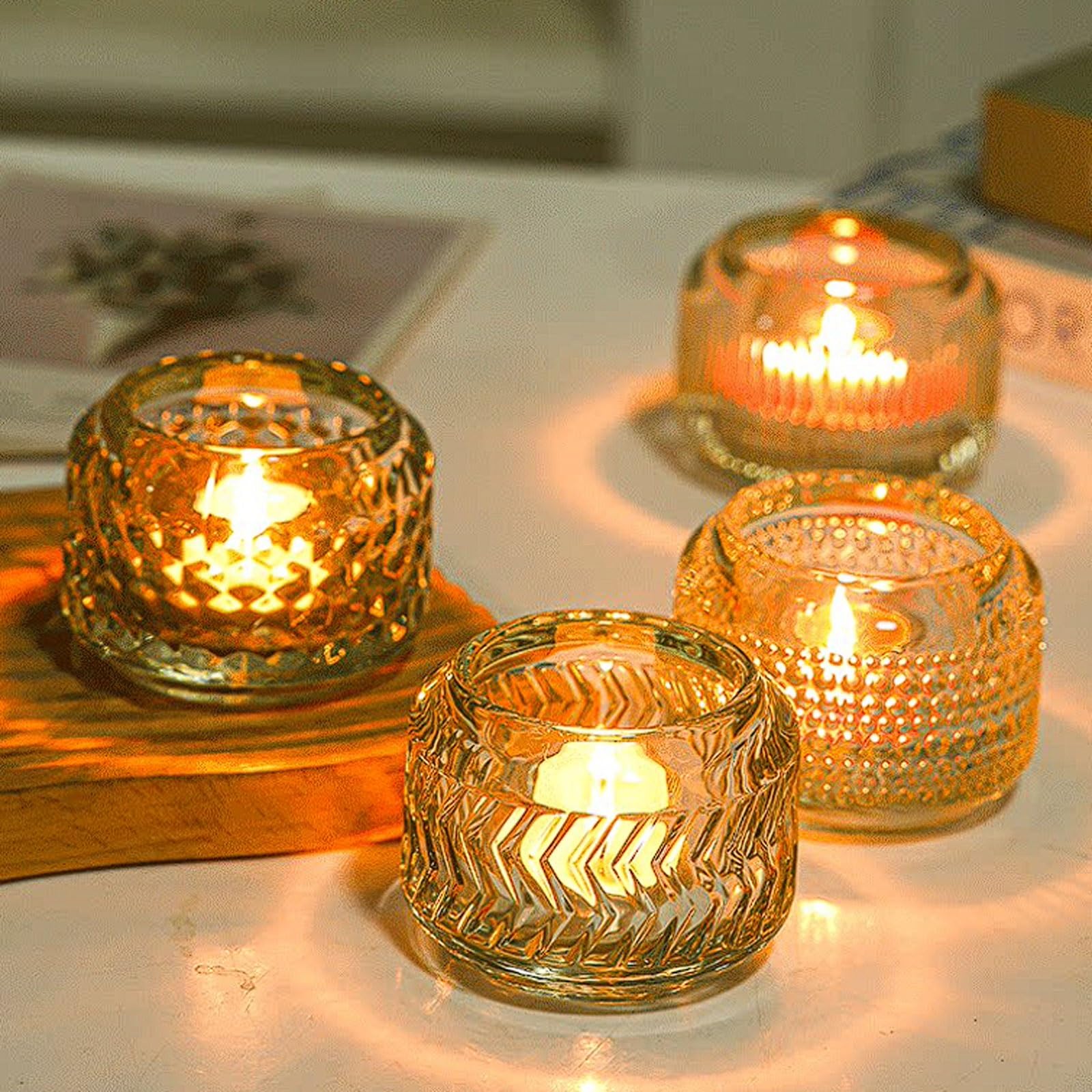 Bougeoir de Bureau en Verre Cristal, Ensemble 4 bougeoirs avec Quatre Styles texturés, Accessoire Photographie, Ouverture à Large Bouche