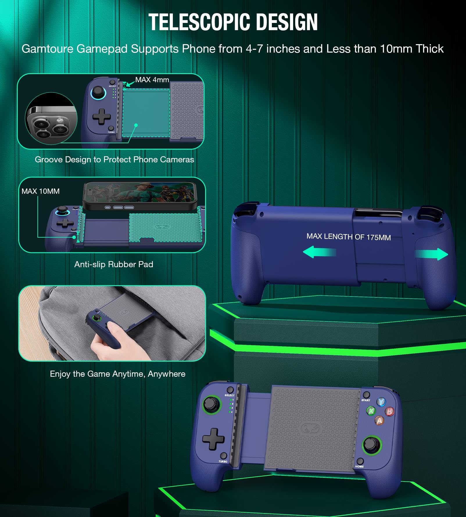 AIfasterfly Controller di gioco mobile wireless per iPhone/Android, controller di gioco effetto Hall, custodia per telefono, adatto per Steam Link, Roblox, Call of Duty e altro, blu