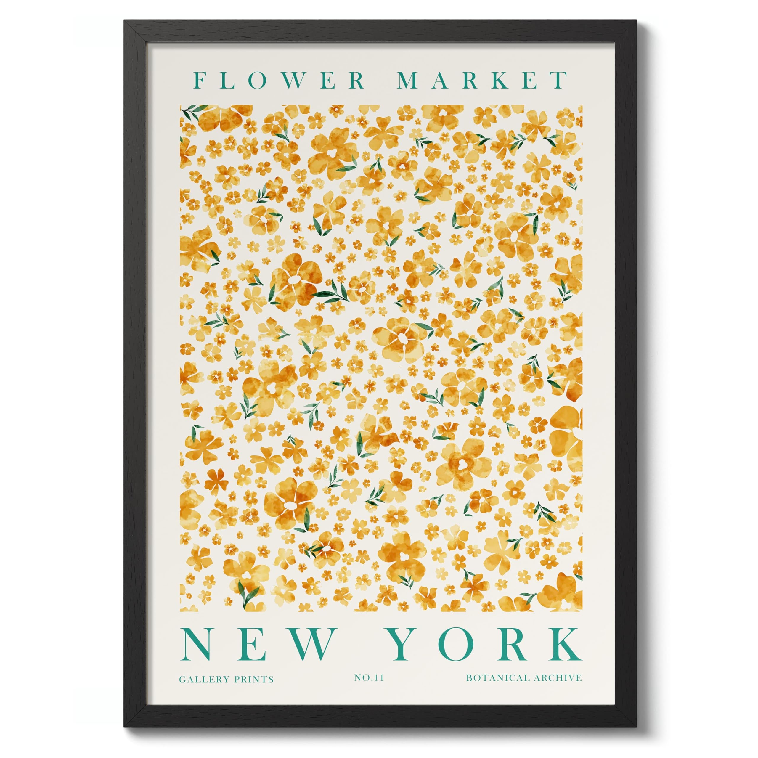 New York Flower Market Flower Market Poster Floral Wall Decor Print Abstract Colourful Minimalist Travel Bedroom Art, Archival Matte, A4 (Black Frame) - 29.7x21cm