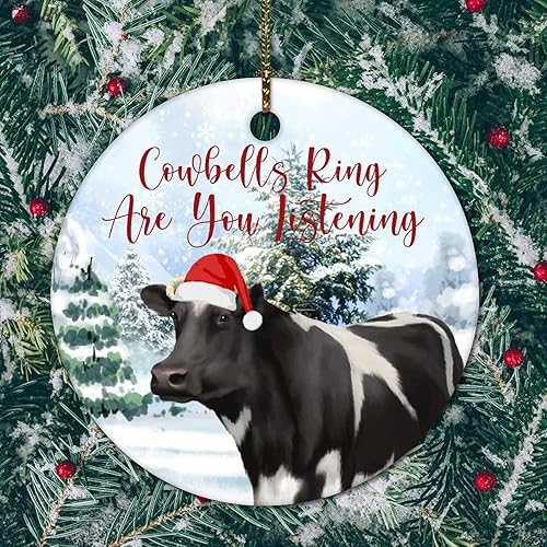 Miniatura 4 de Adorno redondo de cerámica de Navidad de recuerdo, anillo de campanas de cerveza, animal de vaca, árbol de nieve, adorno de 3 pulgadas para fiesta,