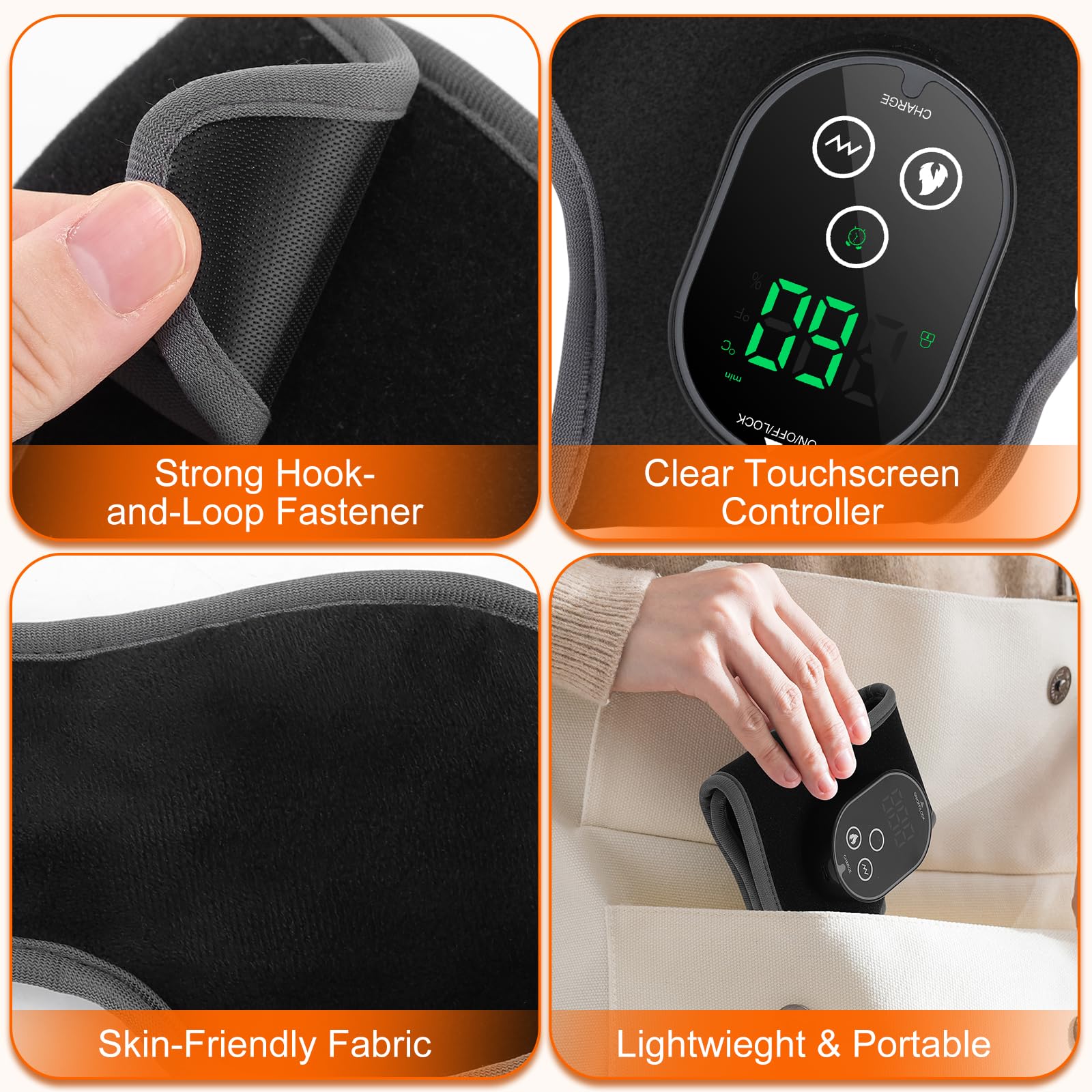 Almohadilla Térmica Para Tobillo Inalámbrica con Masaje Vibratorio, 4 Niveles Calor, 3 Modos Vibración, Batería 3000mAh
