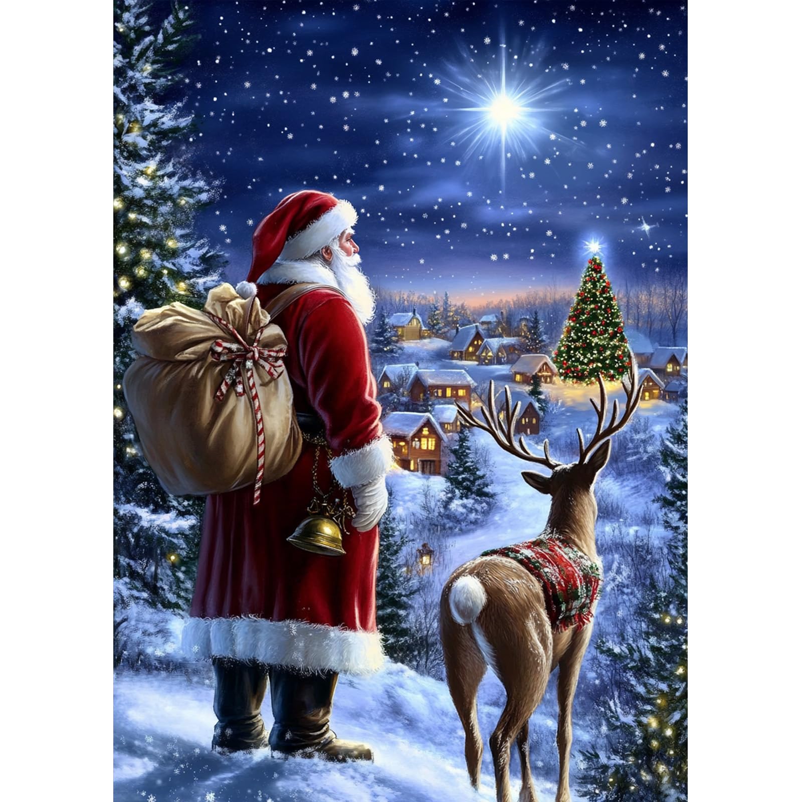 MAXBYE Christmas Diamond Painting Kits for Adults, DIY Diamond Art Kits Santa Claus Round Full Drill for Beginner, Christmas Elk Crystal Cross Stitch Gem Art Craft for Home Wall Decor Gifts 30x40cm
