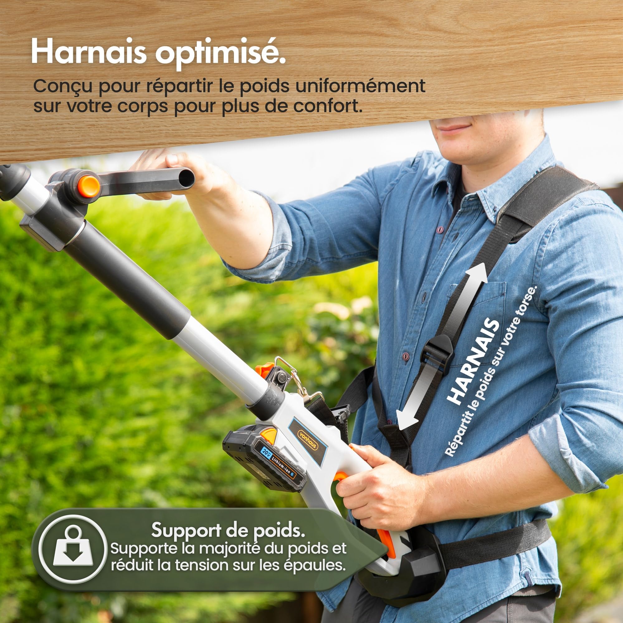 VonHaus Taille Haie Telescopique avec Batterie 20 V | Taille Haie sans Fil pour Haies, Buissons, Branches, Arbustes - Chargeur, Tête Réglable à 135°, Lames à Double Action 45 cm