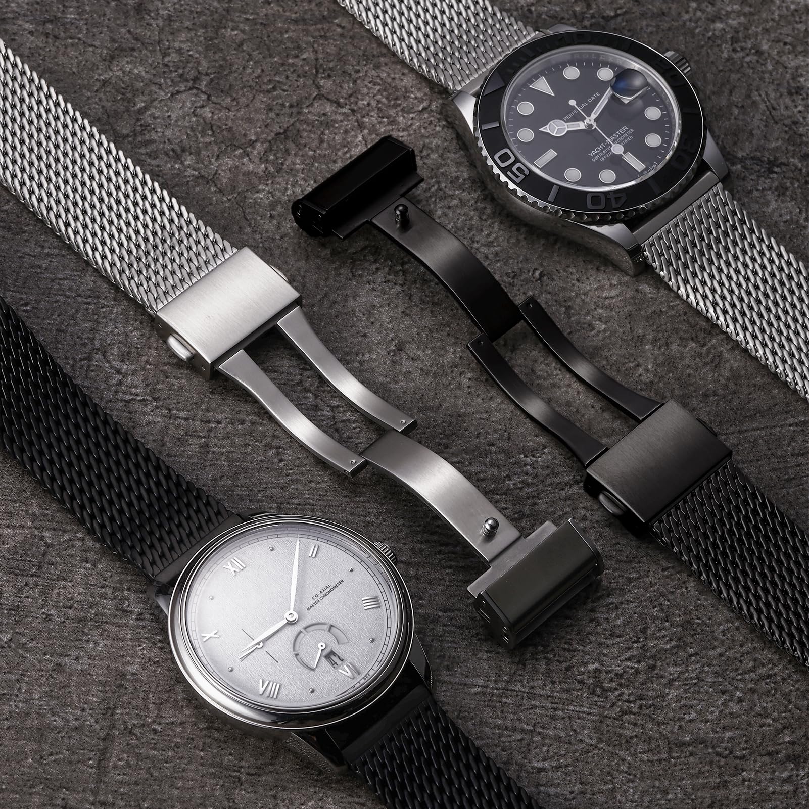 REZERO Correas de Reloj, Brazaletes Metálicos, Pulseras de Acero Inoxidable, Correa de Malla Milanesa para Hombre Negro/Platino 19/20/21/22/24mm