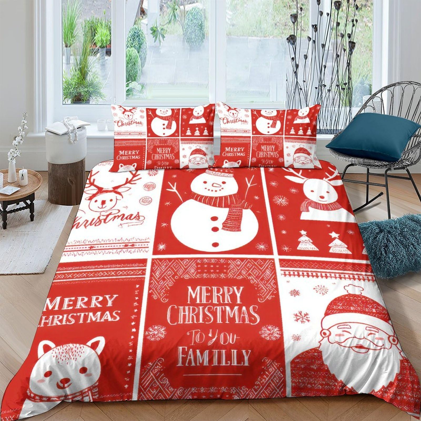 Ctjqhvkz Style-2 3D Printed Christmas Snowman Fitted Sheet Microfiber Red Santa Bed Cover For Bedroom Guest Room Decor Single（135X200cm）