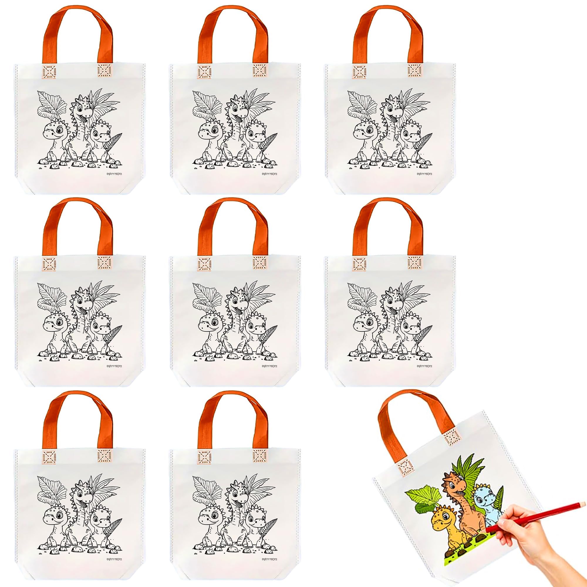 Party Propz Dinosaur Theme DIY Return Gift Bags for Kids Birthday - 8 Pcs, Diy Canvas Colouring Bags, Paper bags for gifting, Gift bags small size, Return gifts for birthday-image-23