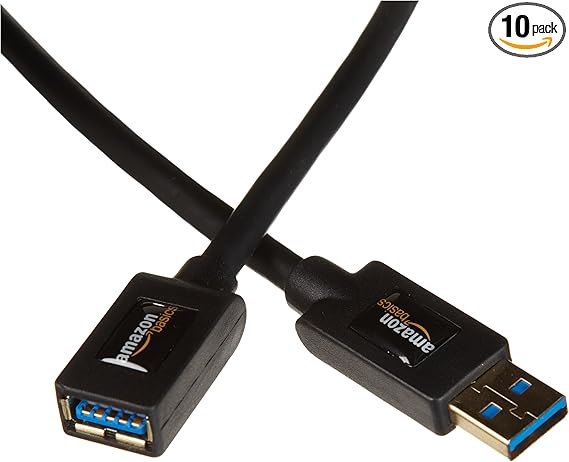 Amazon Basics USB 3.0 Extension Cable - A-Male to A-Female - 6.5 Feet (2 meters), 10-Pack