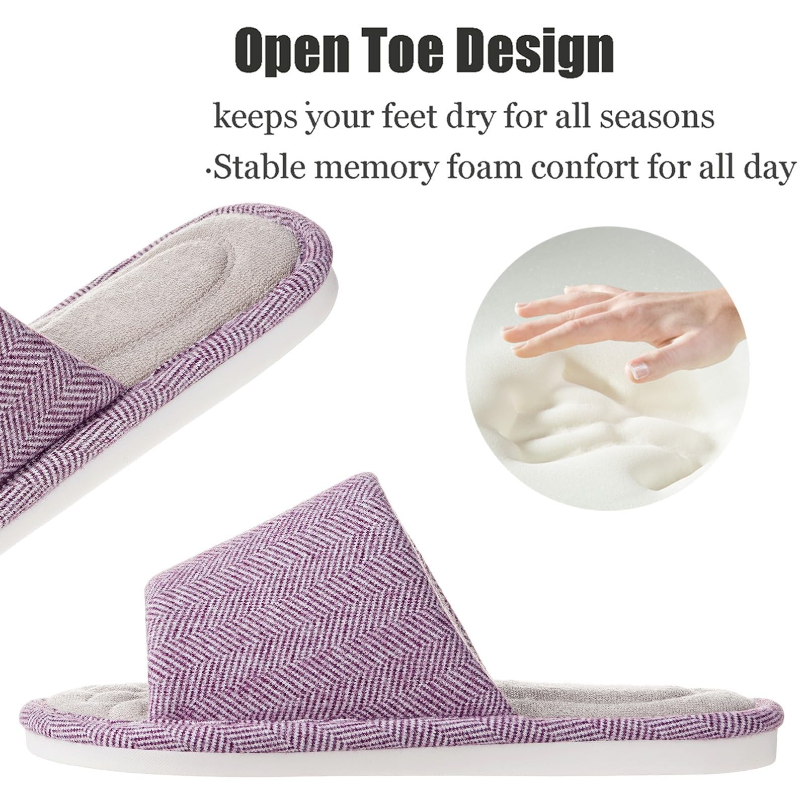 Pantofole Donna Uomo Comode Memory Foam Traspirante Cotone Ciabatte Antiscivolo Punta Aperta Scarpe da Casa Slippers Estate - 5