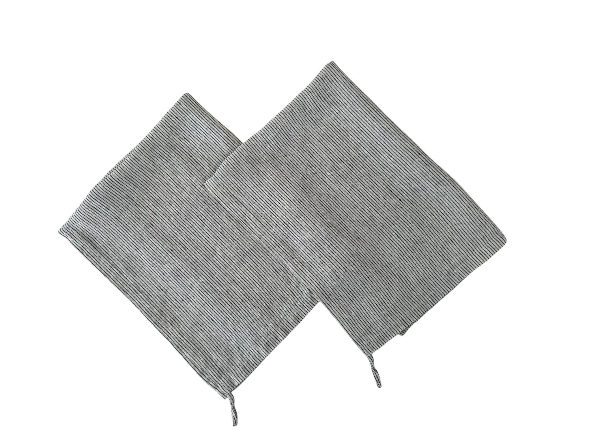 Eight Owls Black Pinstripe Stonewashed Linen Kitchen Dish Towels – 50 X 68 Cm – 100% Pure Linen Tea Towel/Hand Towel - Set Of 2 (Black Pinstripe)