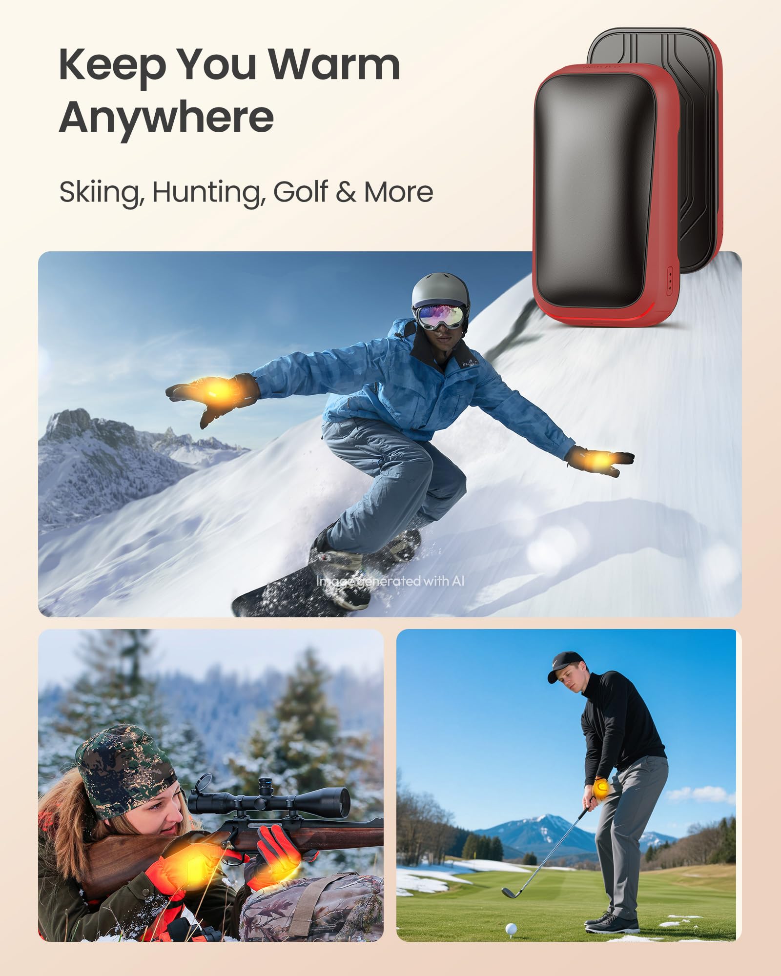 Gaiatop Calentadores de manos eléctricos recargables, calentador de manos magnético de bolsillo, paquete de 2, calentamiento rápido 3S, cabe en guantes, para deportes de invierno, accesorios de caza