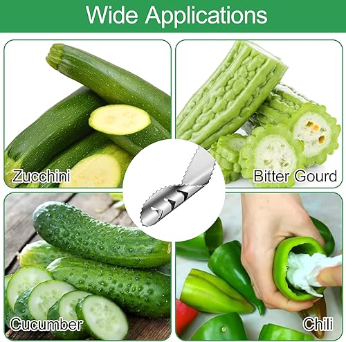 Miniatura 7 de XANGNIER Removedor de semillas de pimienta 5 herramientas de jalapeño con rebanada dentada y mango de acero inoxidable utensilios de cocina y