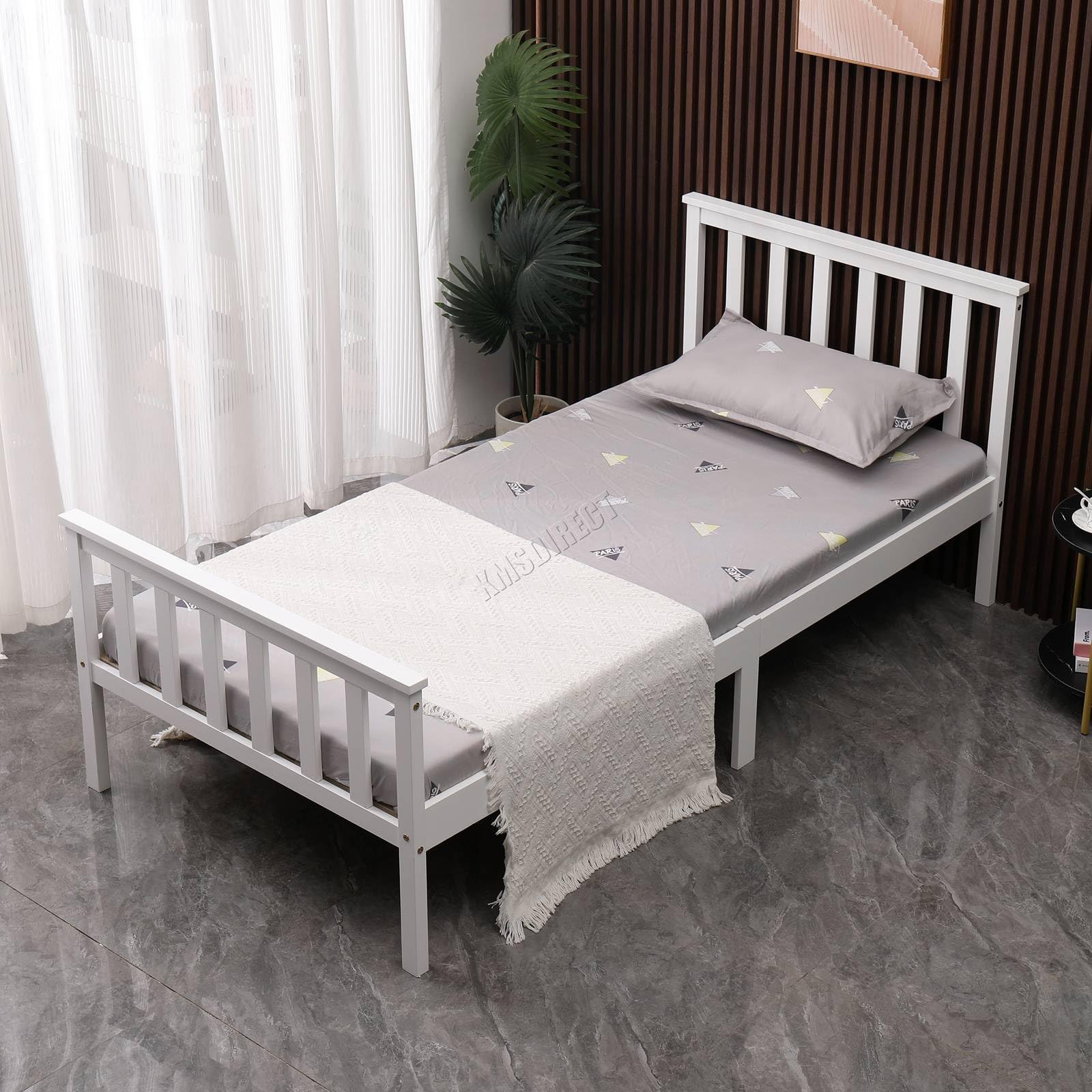 WestWood Single Bed Solid Pine Frame Headboard Durable Shaker Style With Footboard Wooden Platform With Wood Slat Support Bedroom Furniture Strong Support Legs Adults Kids Teenagers White