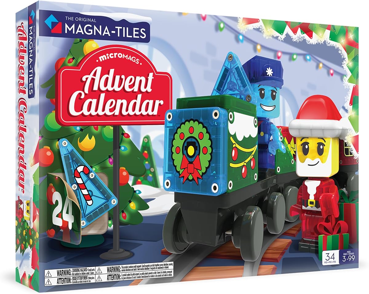 microMAGS Advent Calendar 34-Piece Magnetic Construction Set, The Original Magnetic Building Brand