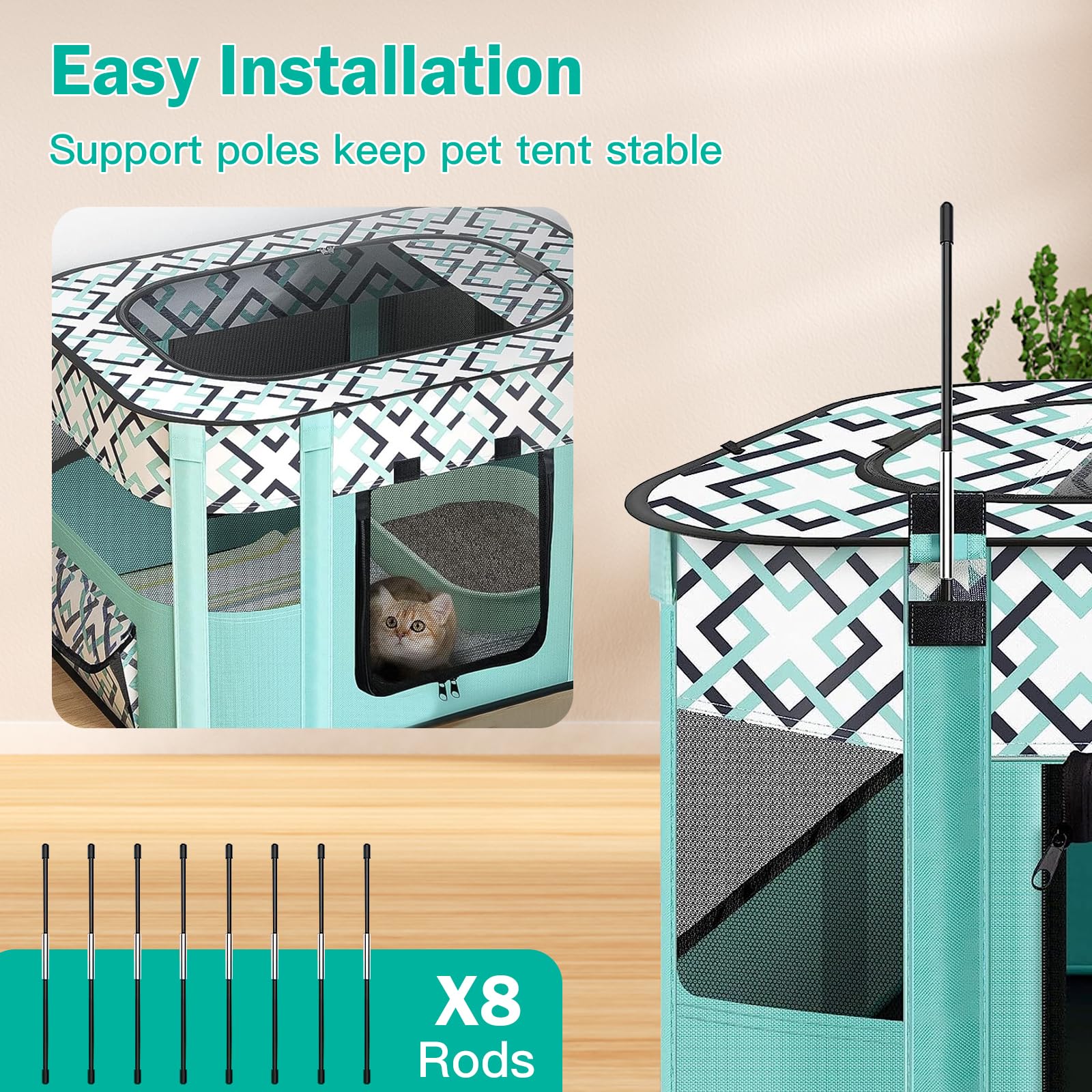 Recinto per Cani da Interno Pieghevole, Recinto per Cuccioli Verde a Scacchi 90 x 70 x 58 cm, Recinto per Gatti Traspirante, Portatile Recinto per Animali pour Gatti, Cani, Conigli