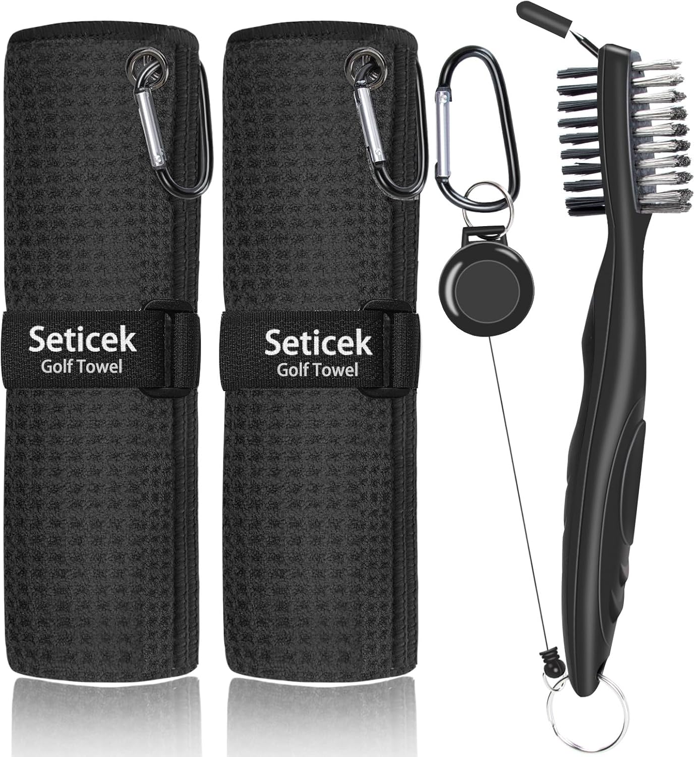 Golf Pocket Mag Towel - Black & Golf Club Water Brush Pro Bundle
