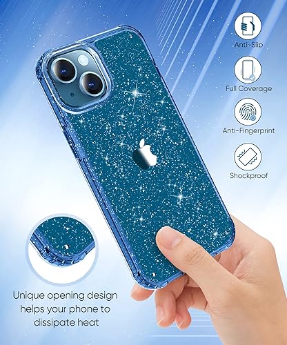 Miniatura 31 de MIODIK Funda compatible con iPhone 13, con protector de pantalla + protector de lente de cámara, funda protectora transparente con purpurina a Negro