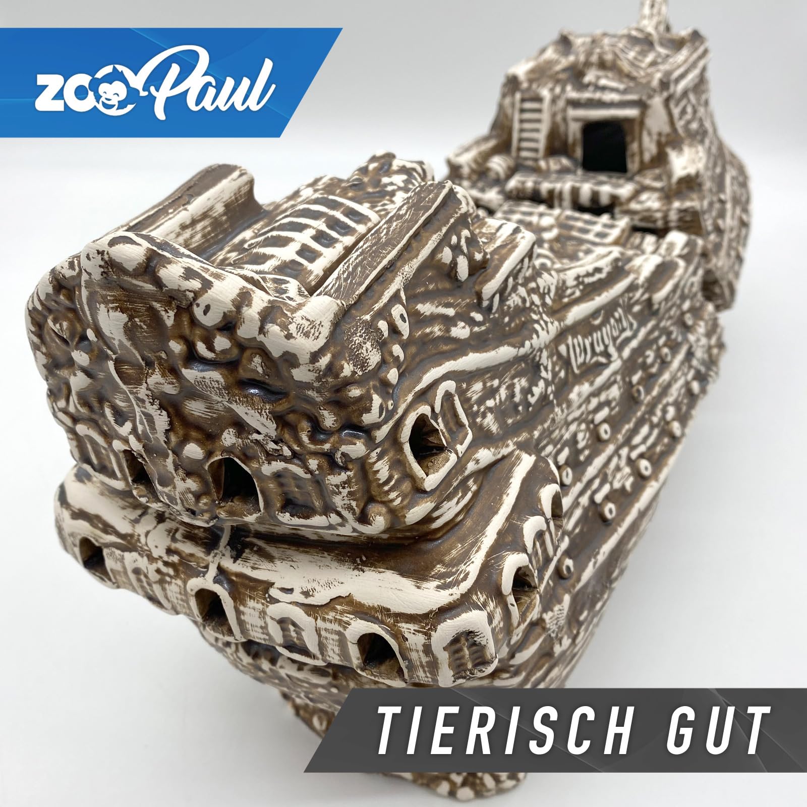 ZooPaul Deko Aquarium Boot 2 teilig RIESIG XXL Höhle Wrack Fische Keramik Dekoration Schiff Neuware