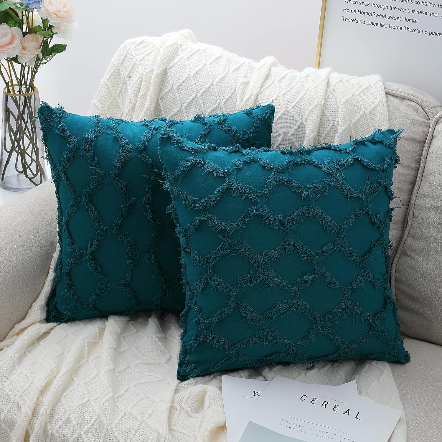 teal boho pillow