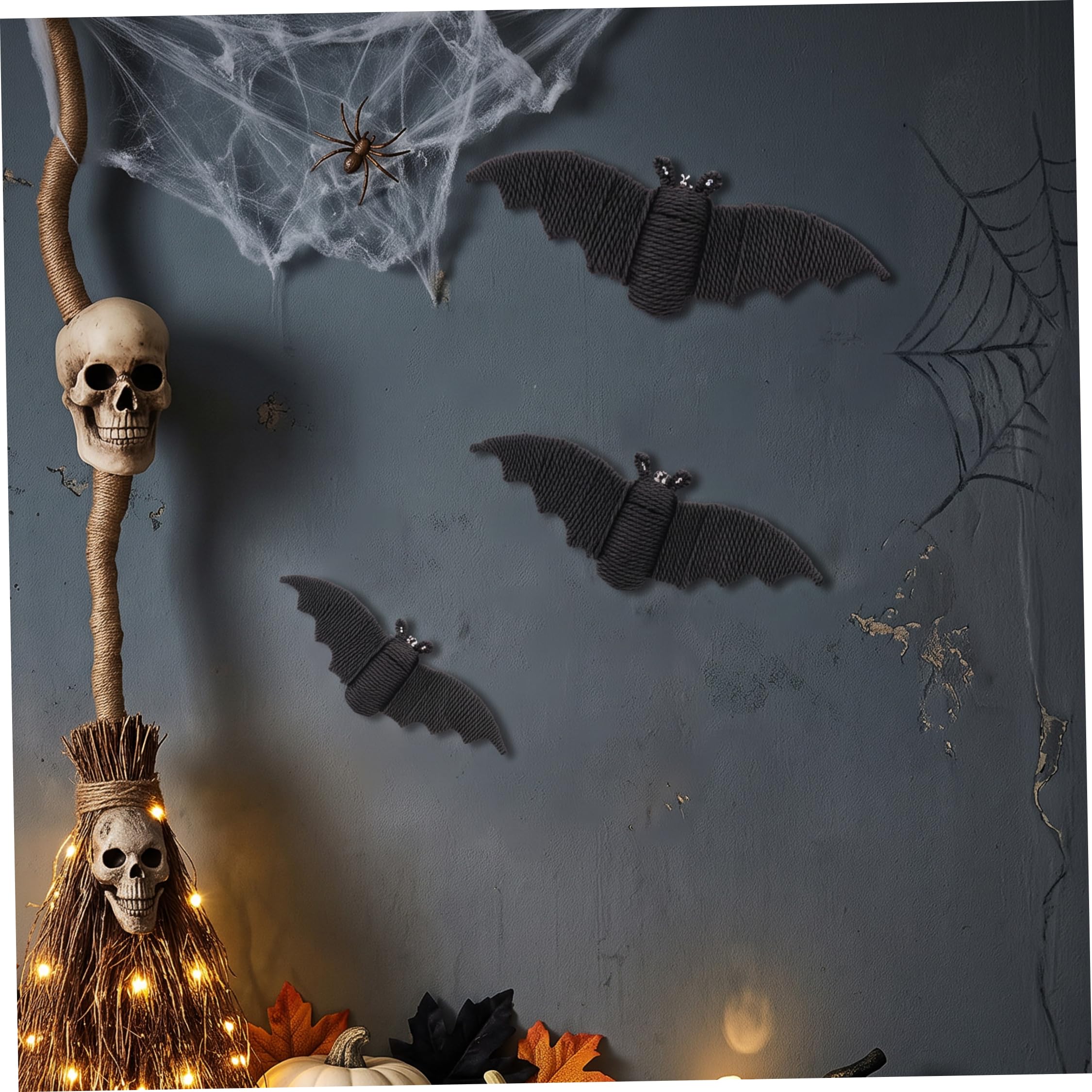 Ginwrek Decorazione da parete con pipistrelli, confezione da 3 decorazioni per interni di Halloween in vimini, nera