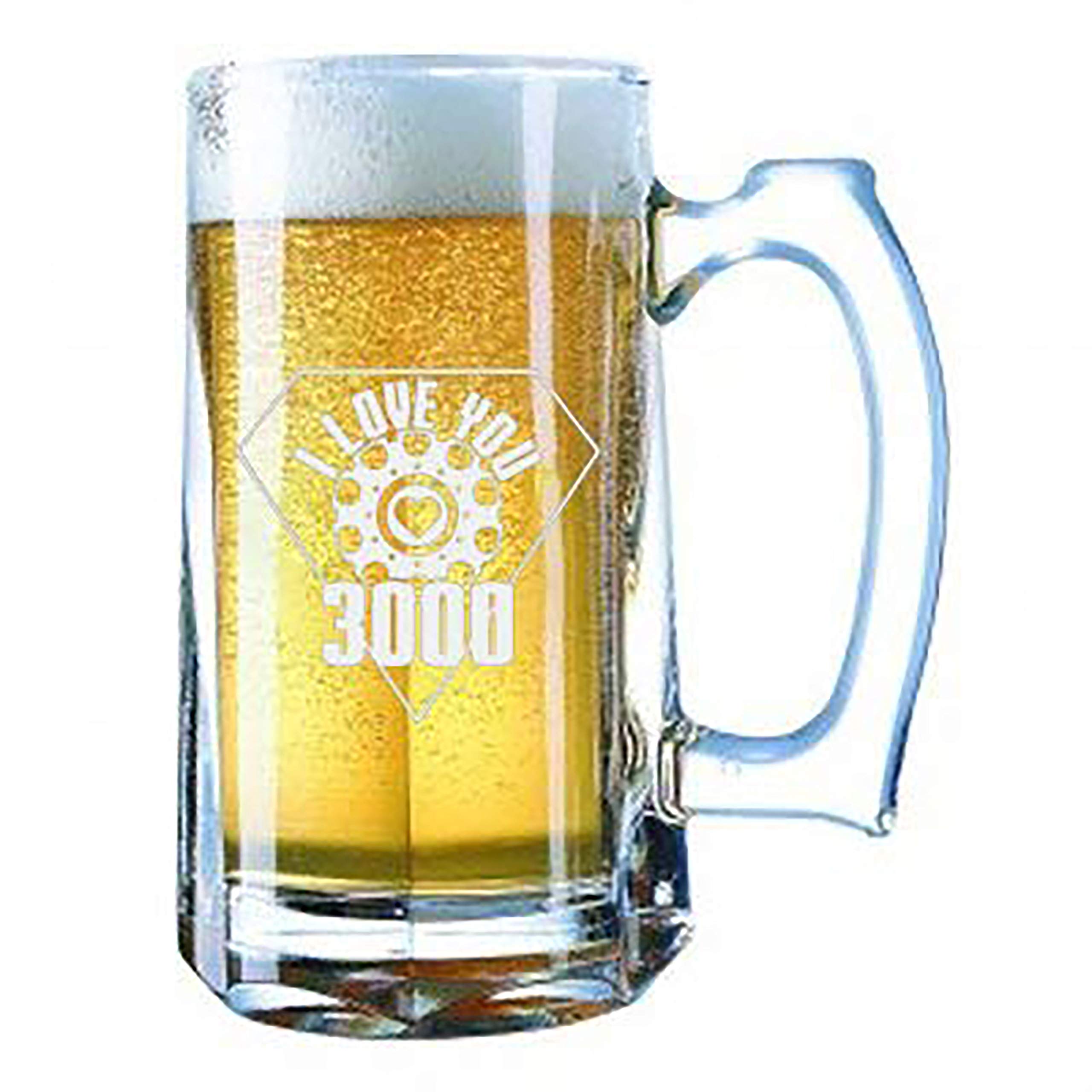 Hat Shark Giant Laser Engraved Beer Mug 28 Ounces Beer Stein - I Love You 3000 Metal Heart Reactor Film Parody