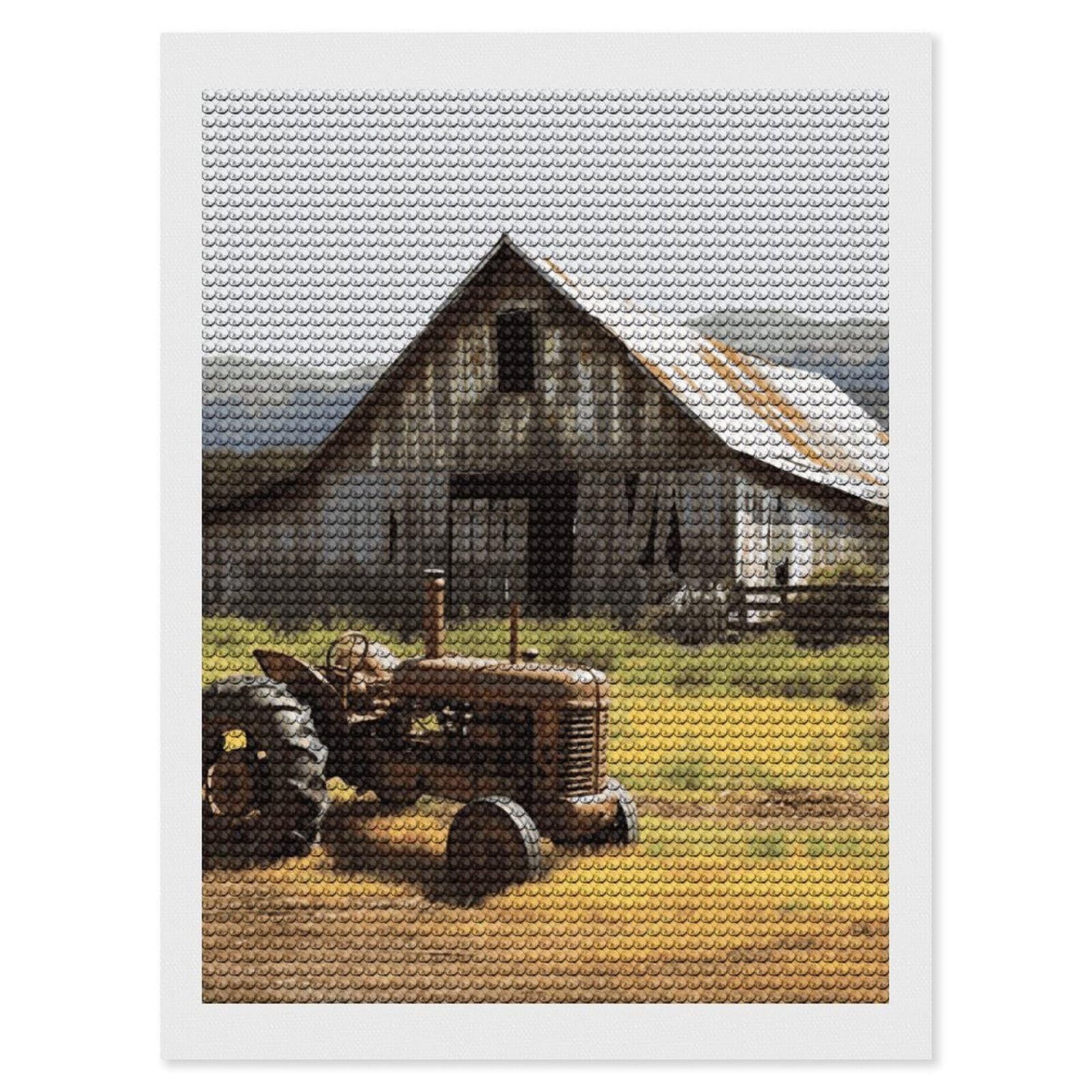DWVTSLH Old Wooden Barn with Rusted Tractor Diamond Painting Kits for Adults, Personalized Diamond Photo Art Full Drill, DIY 5D Diamond Art Painting Kits for Beginners, Home Wall Decor 12"x16"