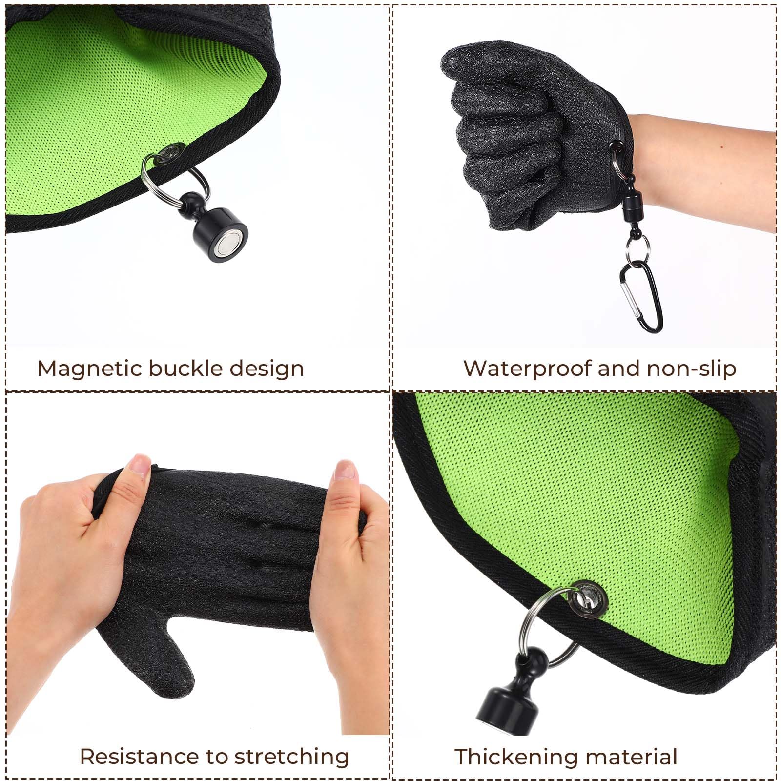 2Pcs Fishing Gloves with Magnet Release Professional Catch Fish Gloves Anti-Slip Ice Fishing Glove Non-Slip Textured Grip Palm Glove for Men Women Handling Cleaning Accessories