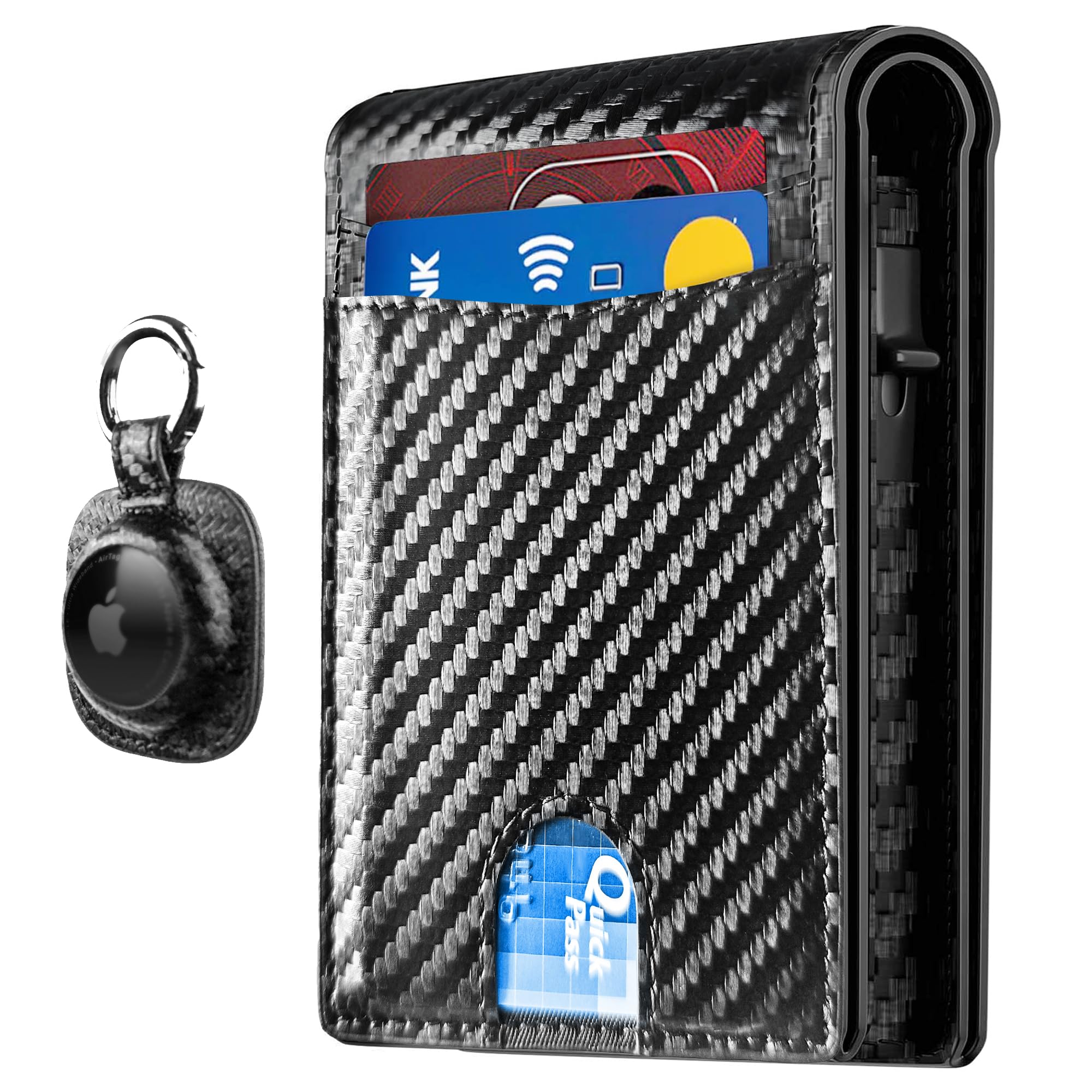 2025 Upgraded Minimalist Wallet for Men - RFID Blocking Credit Card Holder Case Leather Pop Up Aluminum Wallet with Cash Slot, Front Pocket ID Window