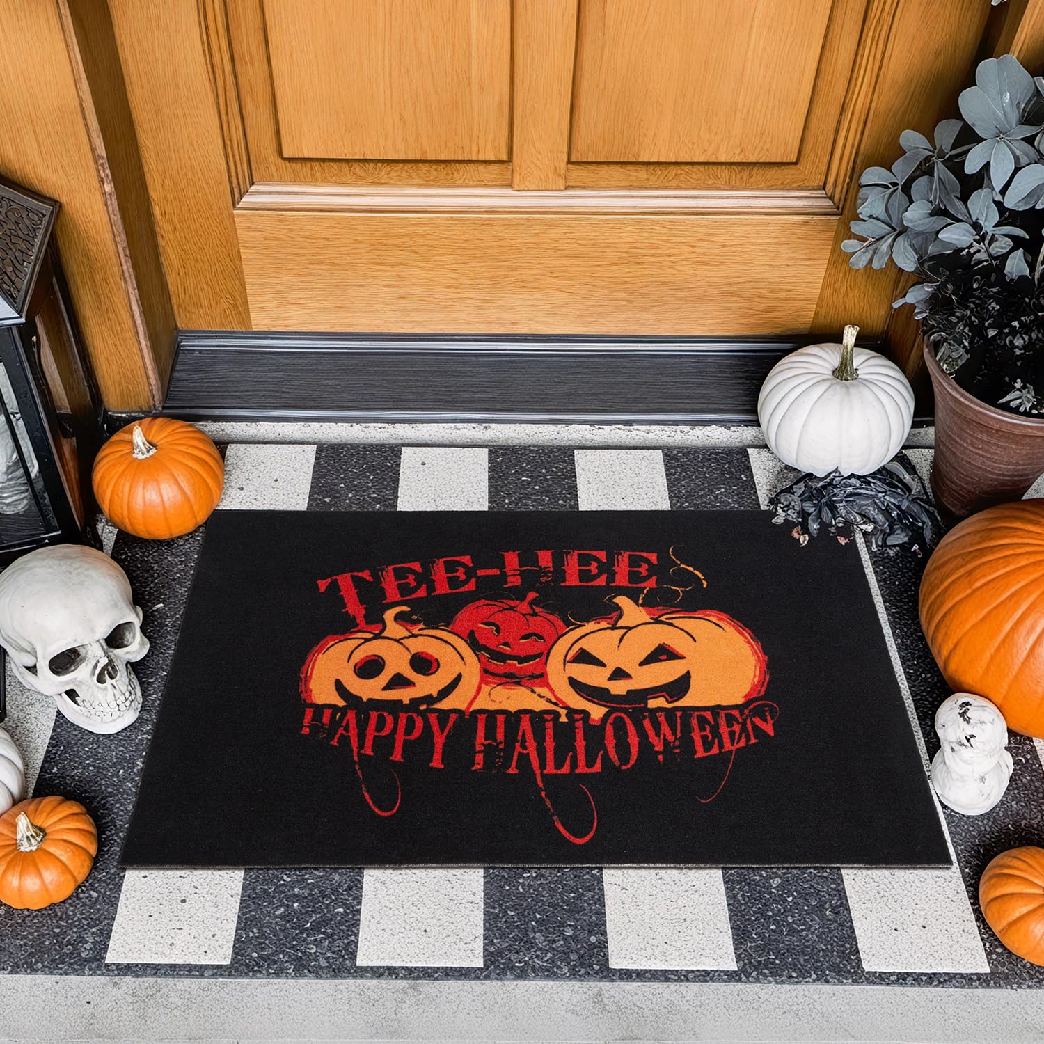 TYUU Pumpkin Front Door Mat Indoor Outside Entrance, Heavy Duty Dirt Trapper Doormat with Non Slip Backing Entryway Mat for Front Back Door, 17'' x 30