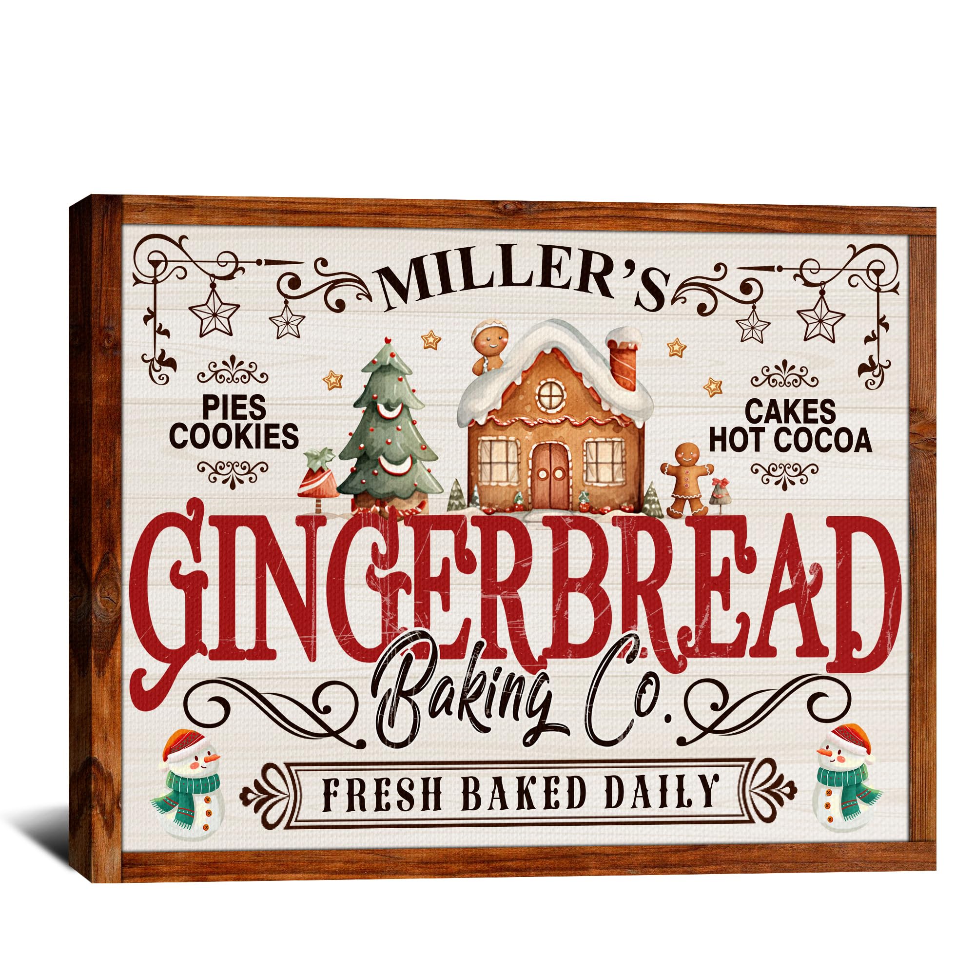 BMYDIY Personalized Christmas Wall Art Canvas Print, Rustic Farmhouse Christmas Wall Decor, Gingerbread Baking Co Sign, Indoor/Outdoor, 16x20 inches