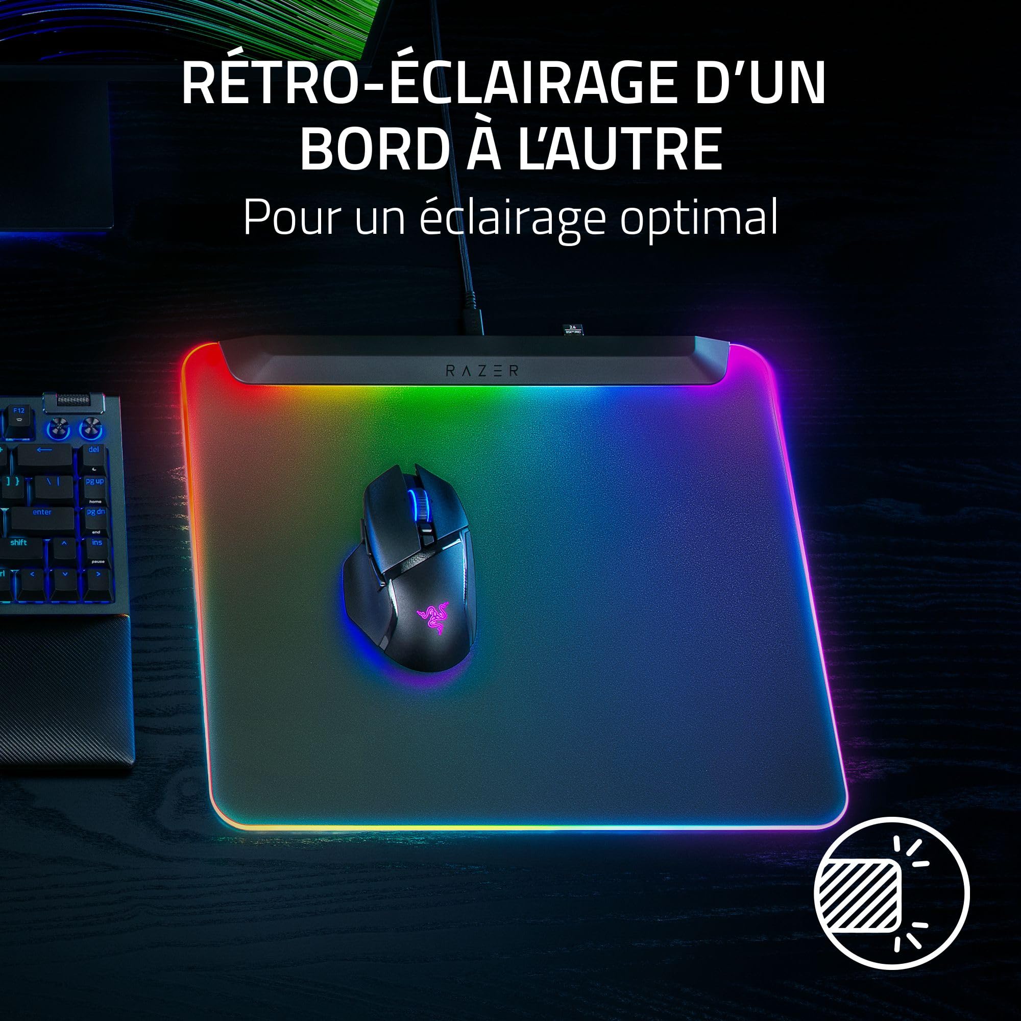 Razer Firefly V2 Pro - Tapis de Souris de Jeu rétroéclairé RGB - Port USB intégré (éclairage LED 15 Zones, Surface texturée Micro-gravée pour Un Suivi Optimal, câble USB-C détachable) Noir