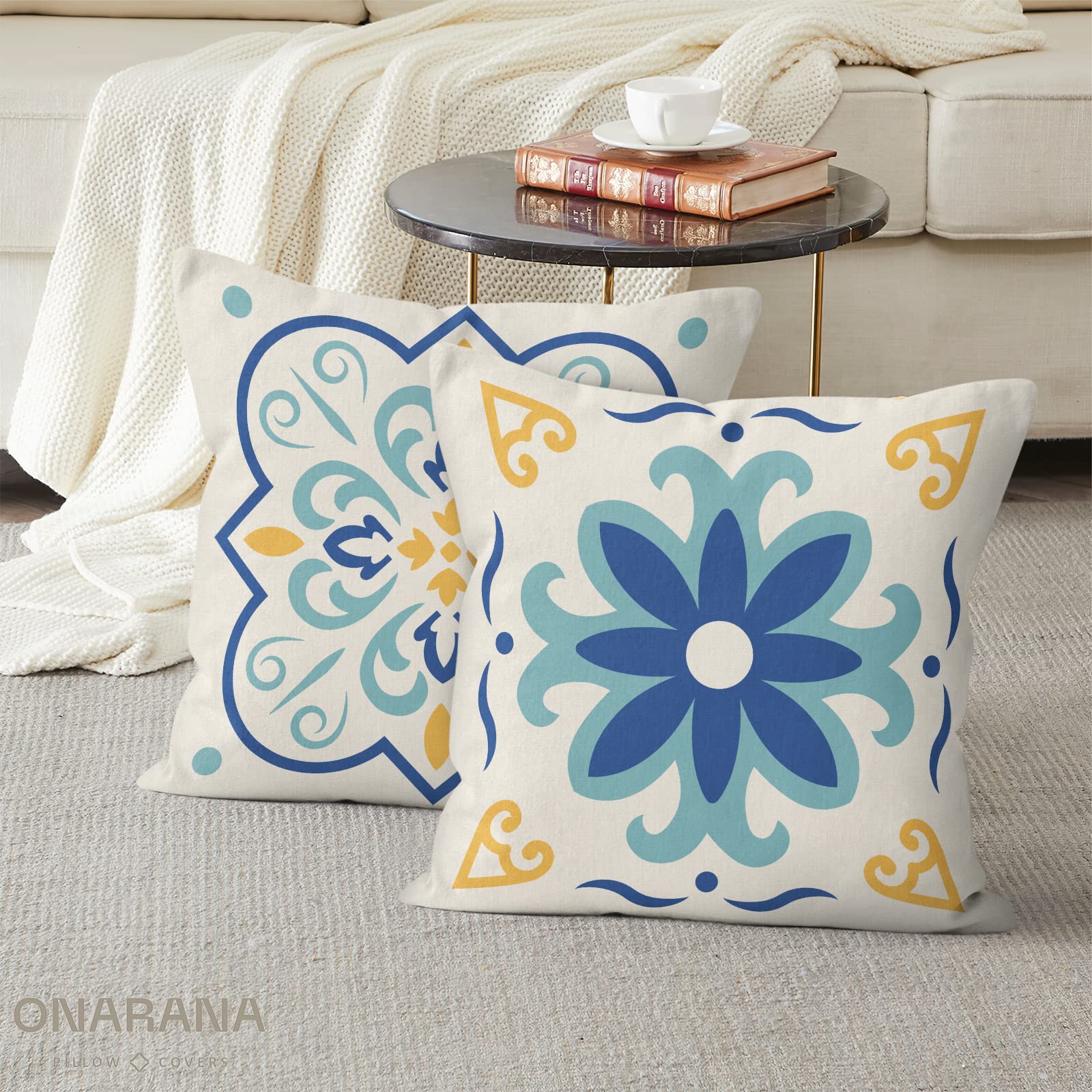 BETGINY Fundas De Almohada Bohemias De 16 X 16 Pulgadas Dise O Tnico Azul Y 814574