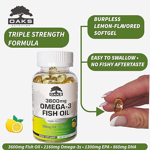 Miniatura 5 de Aceite de pescado Omega 3 3600 mg  Cápsulas blandas sin eructos de triple fuerza  2160 mg de omega-3 con 1300 mg de EPA y 860 mg DHA  Ultra