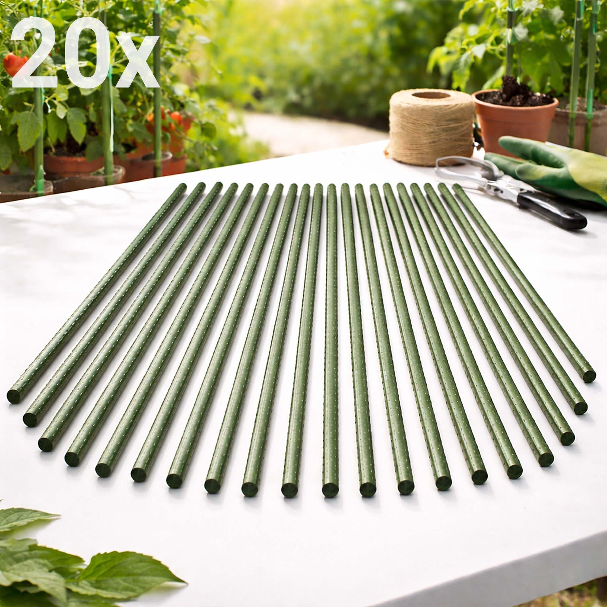 20x Tuteurs Verts 150 cm Ø 11 mm Tuteurs en métal et Plastique, tiges pour tomates et Plantes grimpantes